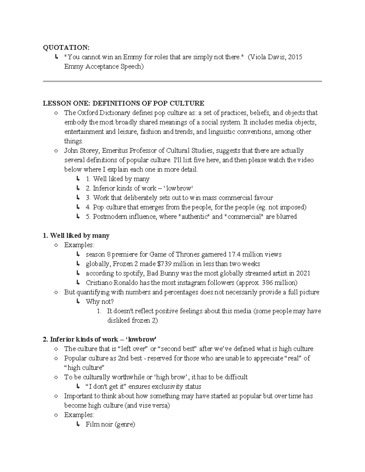 Gsws 2161 Week 1 Lecture Notes: Understanding Pop Culture Concepts ...