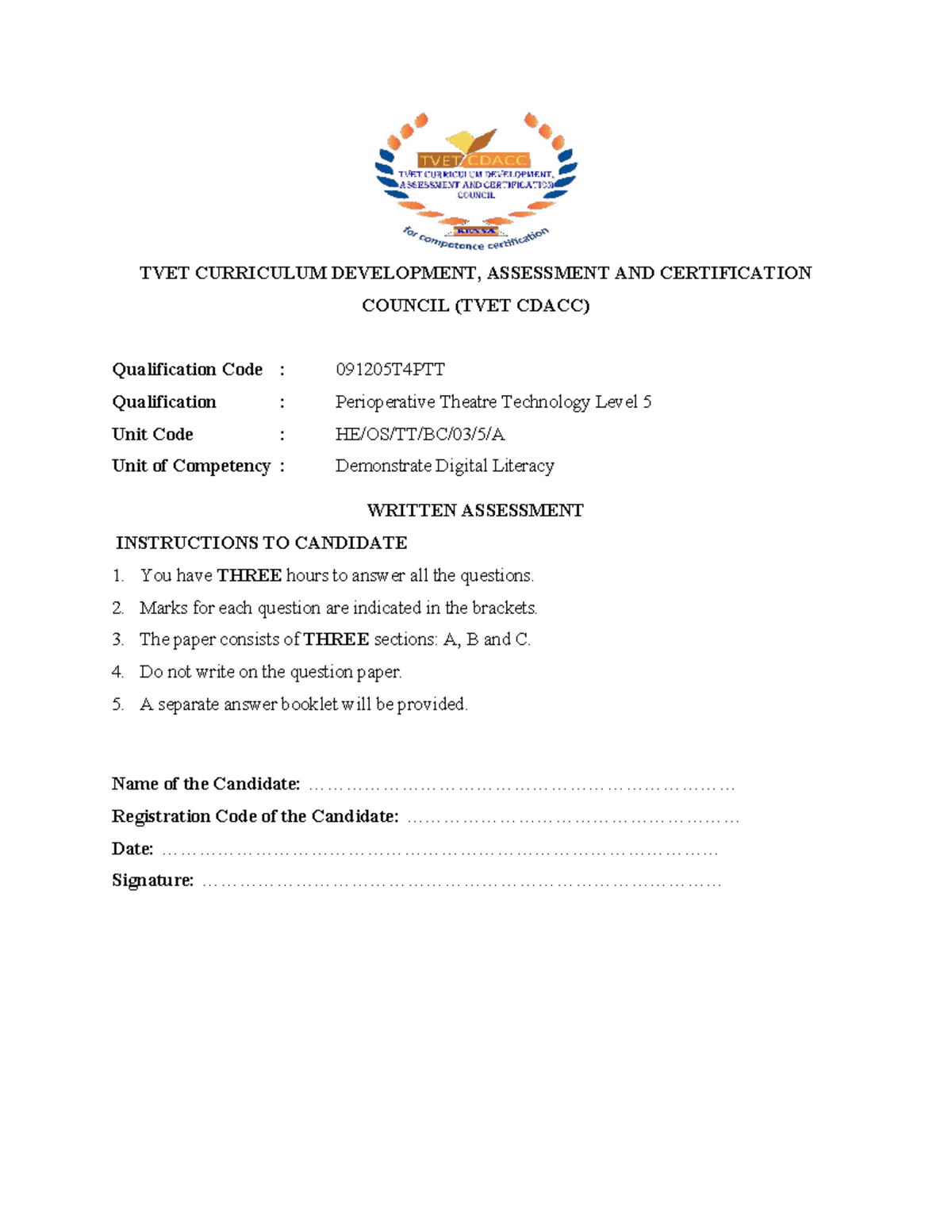Digital Literacy Level 5 Assessment Instructions - Qualification Code ...