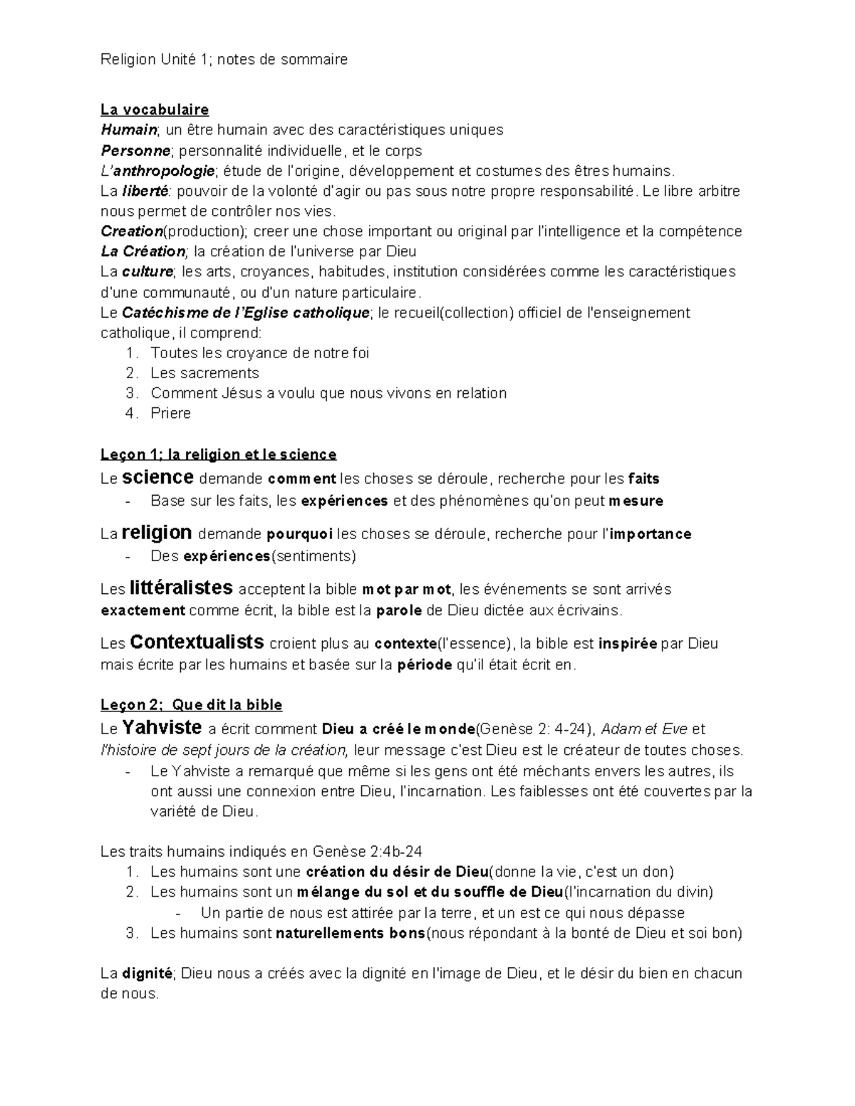 Notes de Religion - Unité 1: Concepts et Inenseignements clés - Studocu