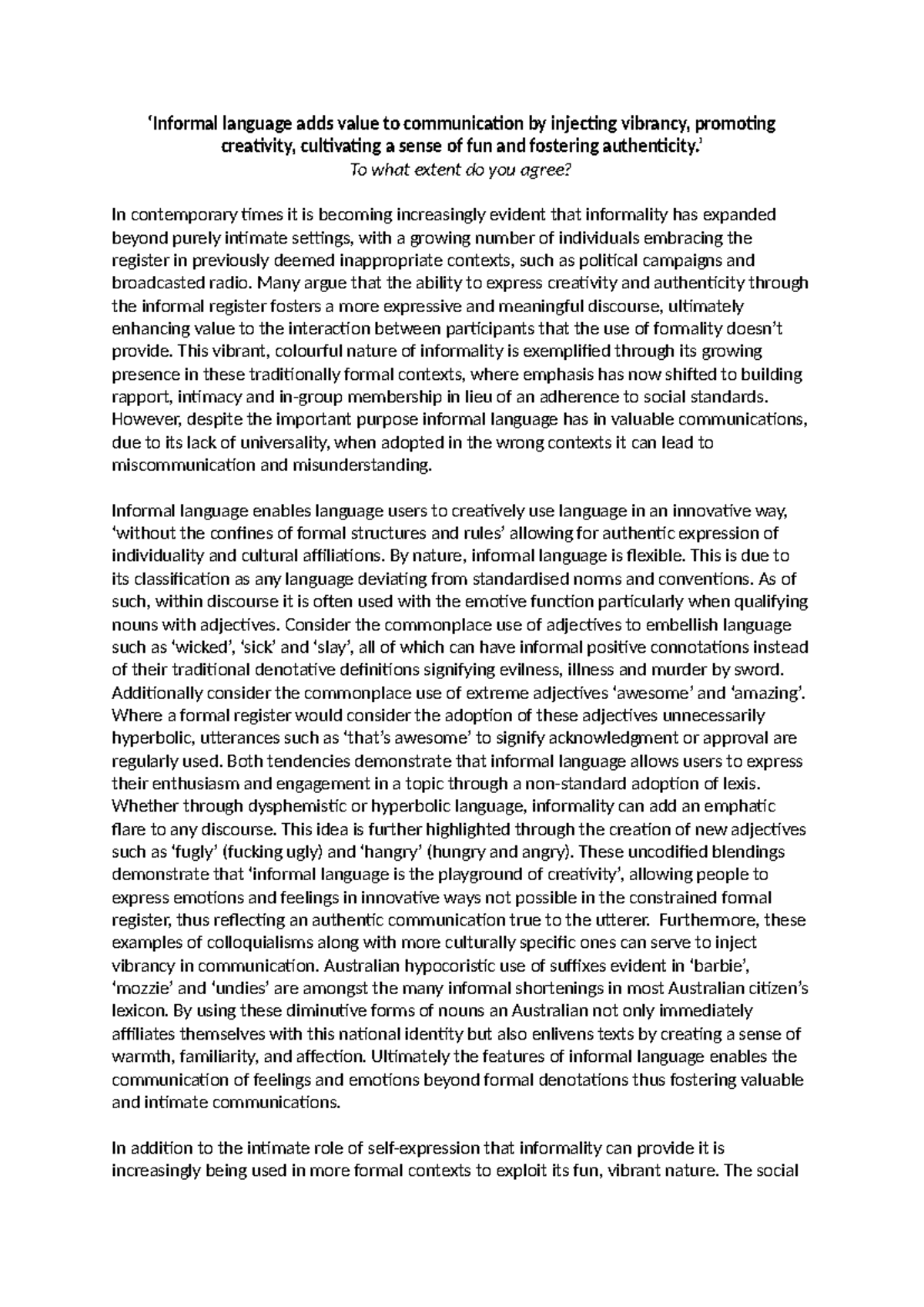 The Impact of Informal Language on Communication Value: A Study - Studocu