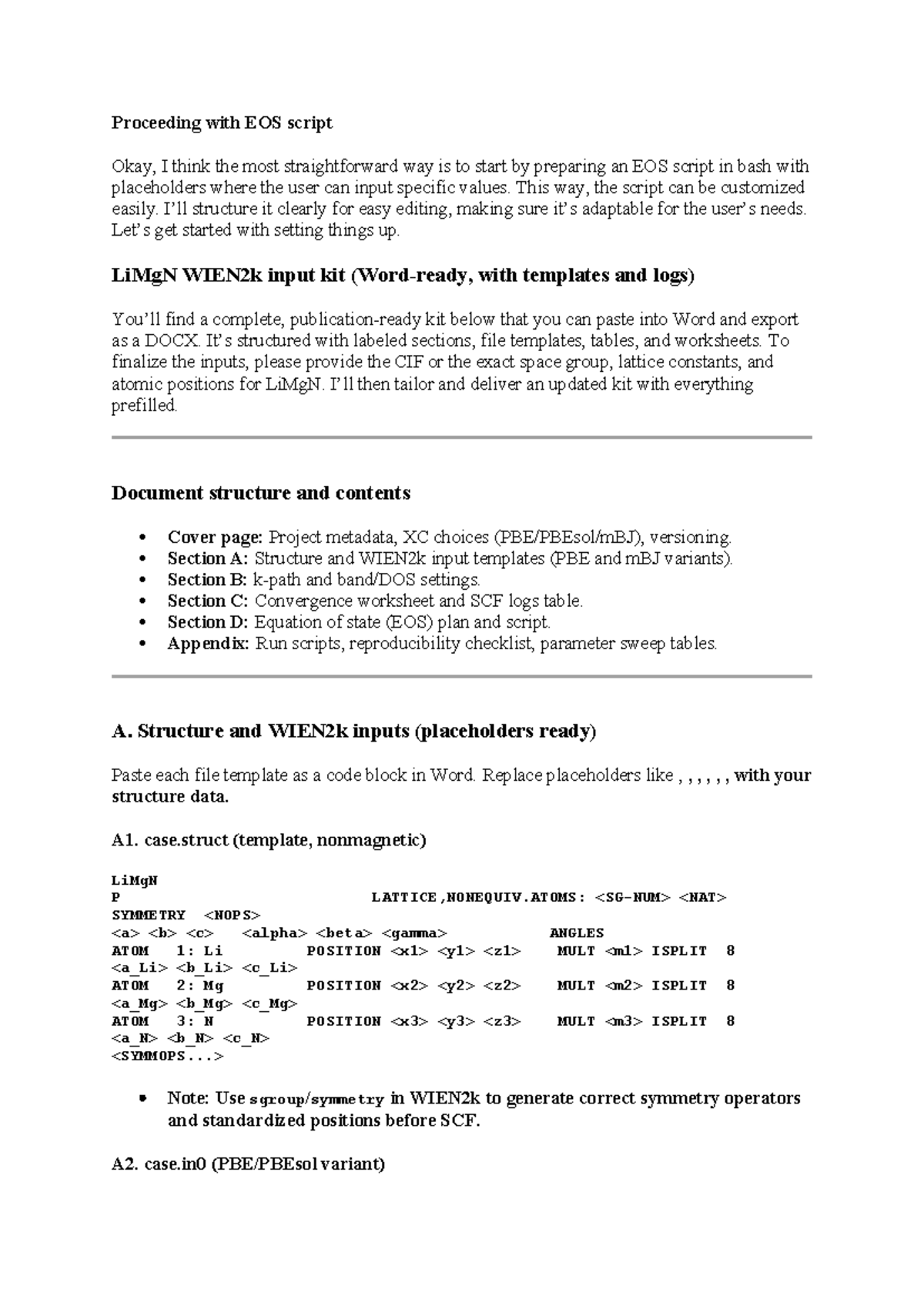 LiMgN Calculation Strategy: EOS Script Preparation Guide - Studocu