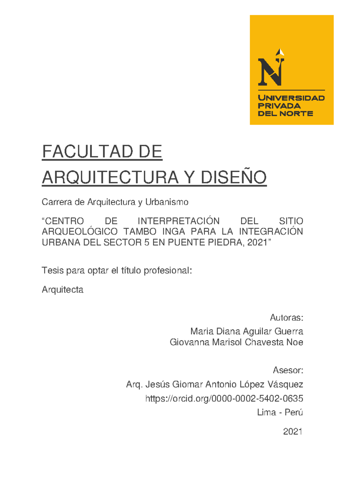 Tesis Bach. Arq. 2021: Centro de Interpretación Tambo Inga - Puente Piedra - Document Preview
