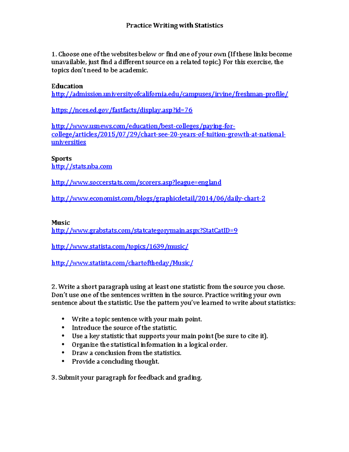 Using Statistics In Writing - Practice Writing with Statistics Choose ...