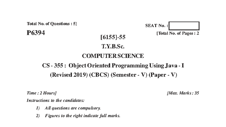 CS 355: Object Oriented Programming Using Java - Oct 2023 Exam ...