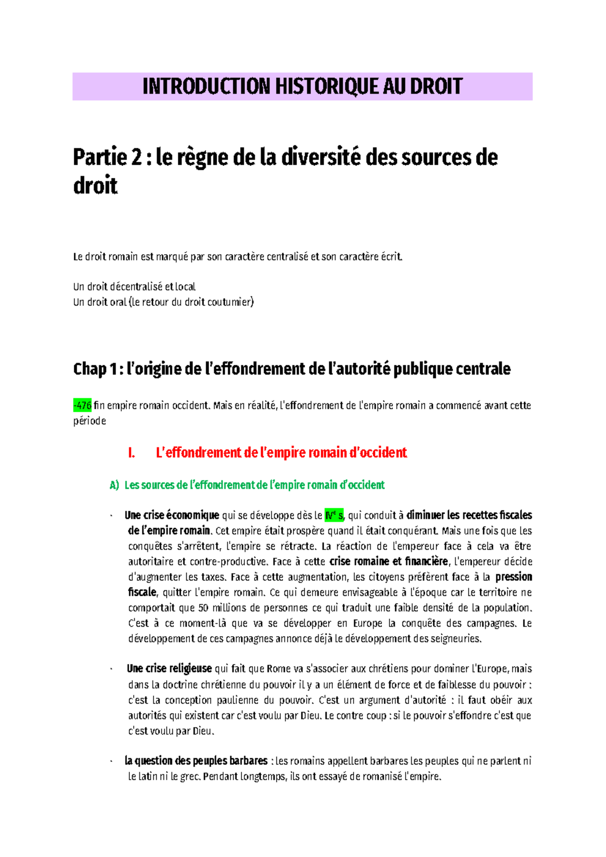 HISTOIRE DU DROIT - Partie 2 : La Diversité des Sources de Droit - Studocu