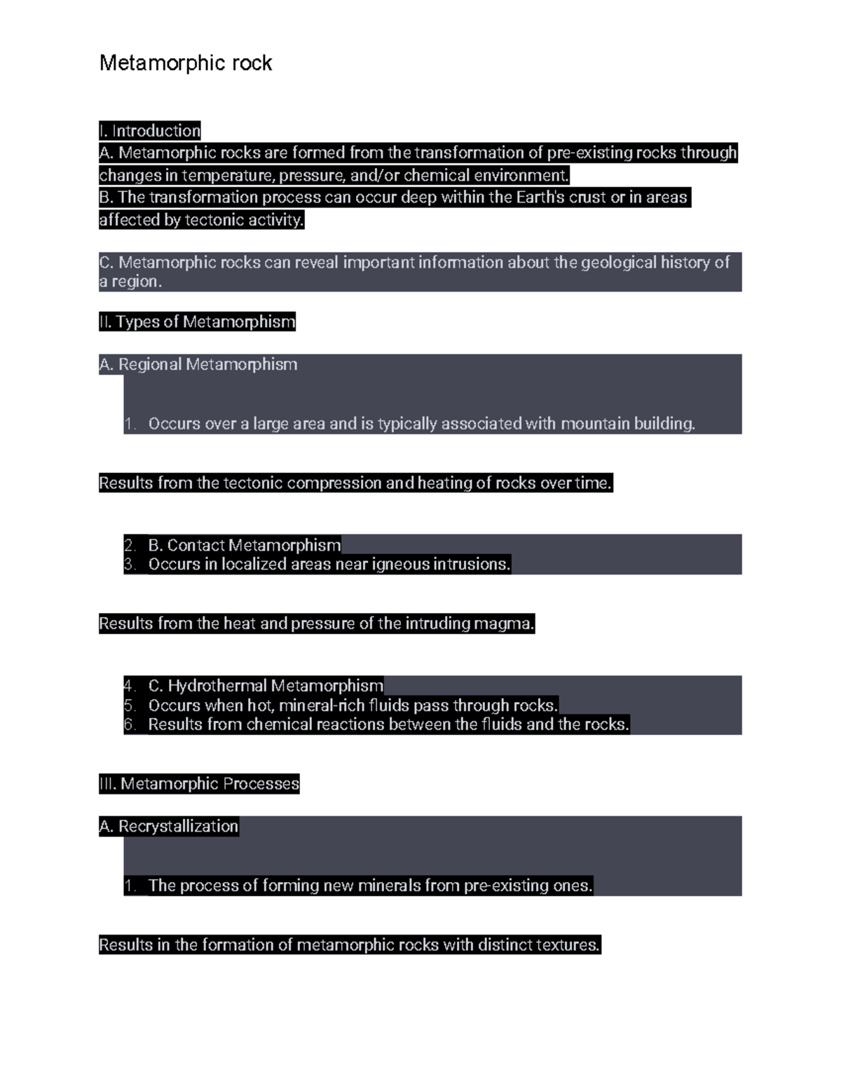 RCC Geology Lecture Notes: Understanding Metamorphic Rocks - Studocu
