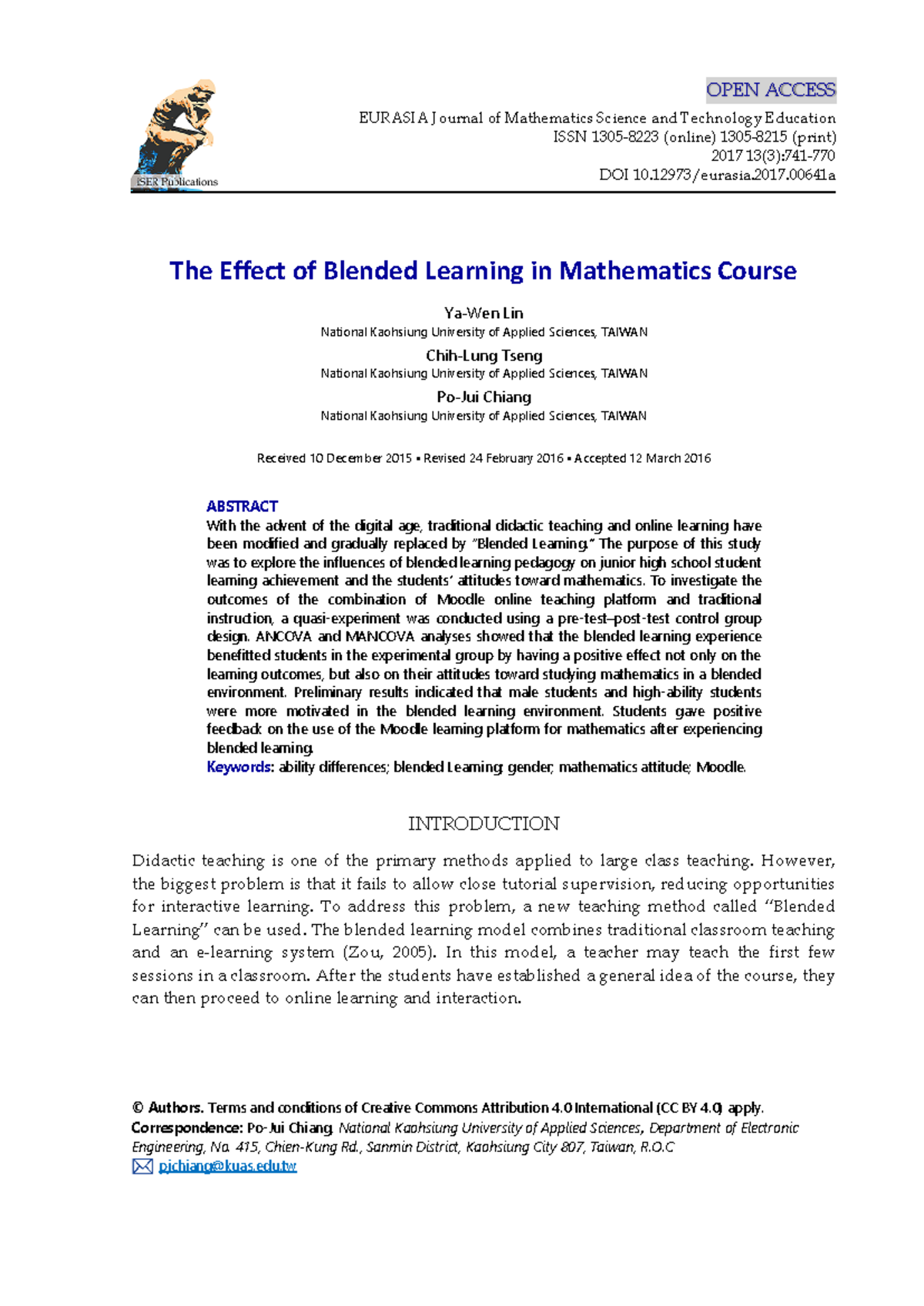 Blended Learning Impact on Math Learning: Course 4688 Insights - Studocu