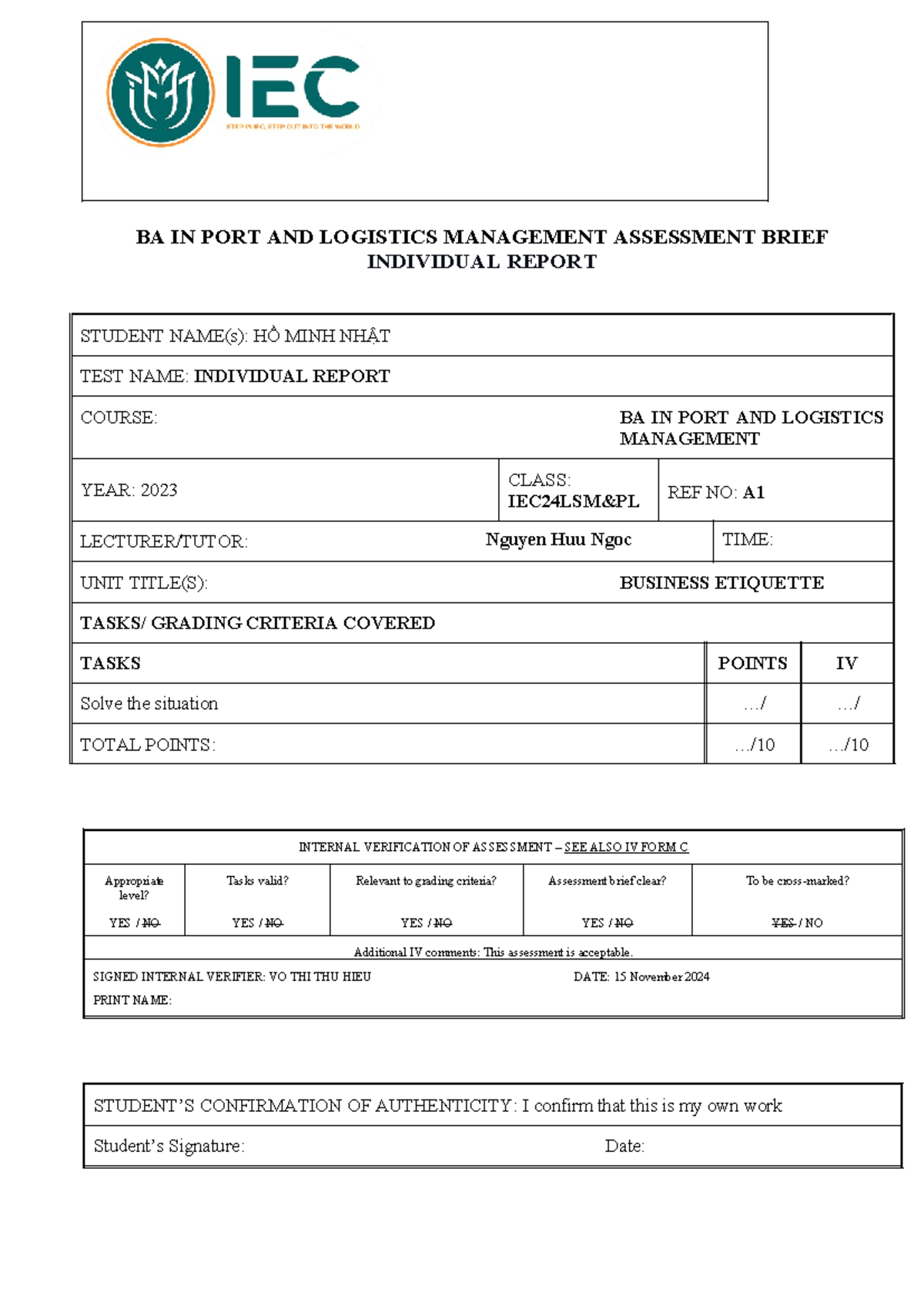 BE24-Sep-Final-Hồ Minh Nhật - BA IN PORT AND LOGISTICS MANAGEMENT ...