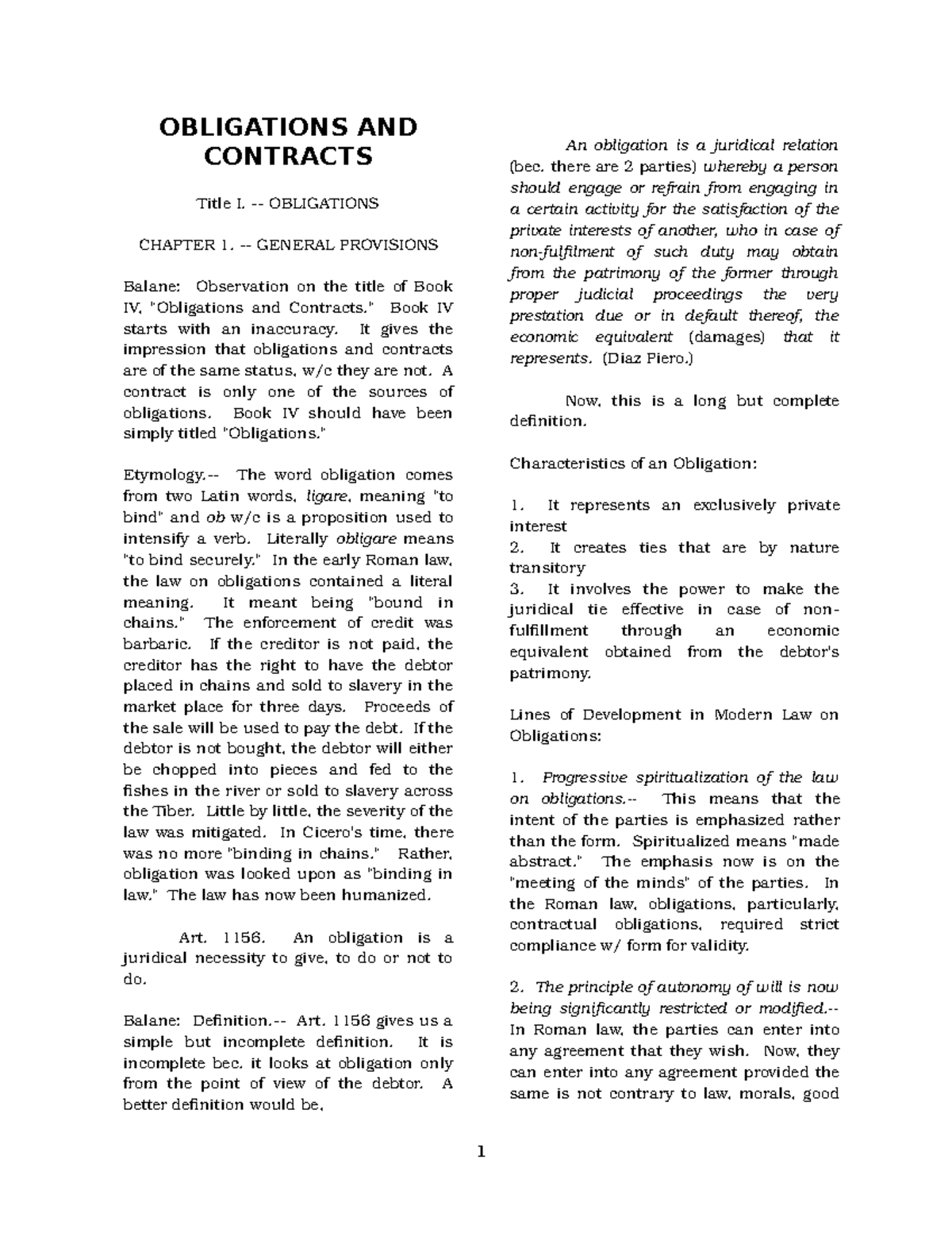 Obligations and Contracts II: Key Concepts and Legal Principles - Studocu