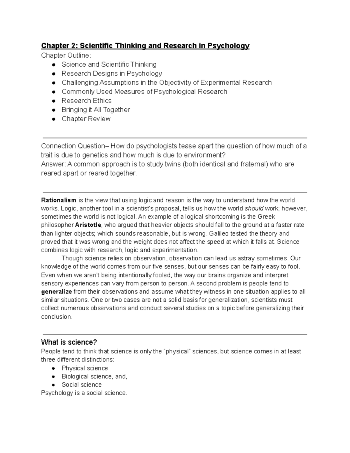 Chapter 2: Exploring Scientific Thinking & Research in Psychology - Studocu