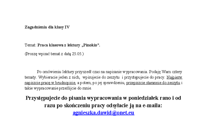 Język polski - kl. IV - Praca klasowa z lektury - 25.05 - Studocu