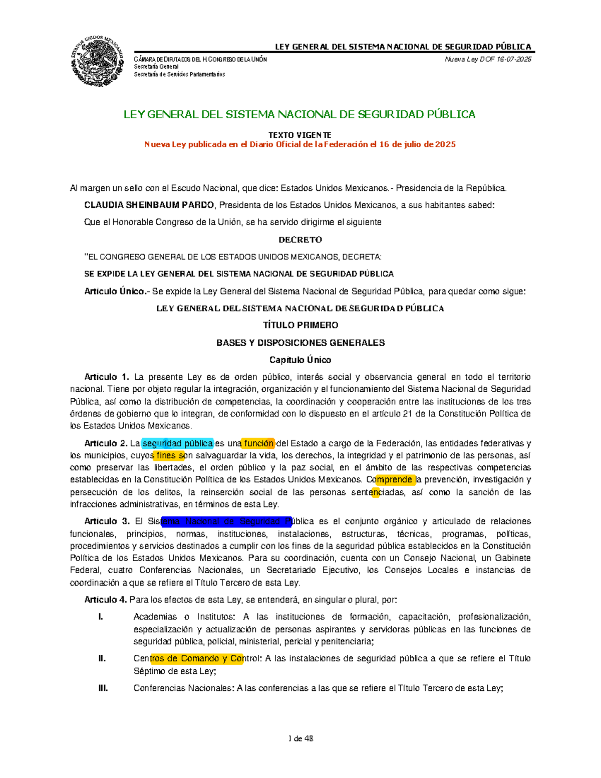 LEY GENERAL DEL SISTEMA NACIONAL DE SEGURIDAD PÚBLICA - TEXTO VIGENTE ...