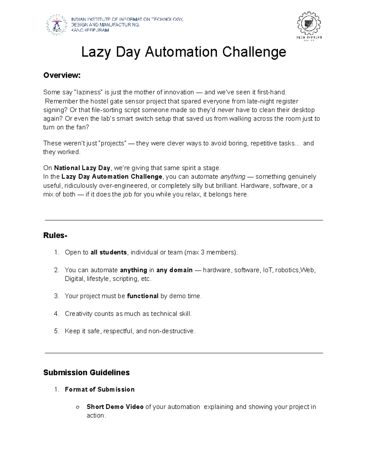 Lazy Day Automation Challenge Overview: Innovate & Automate! - Studocu