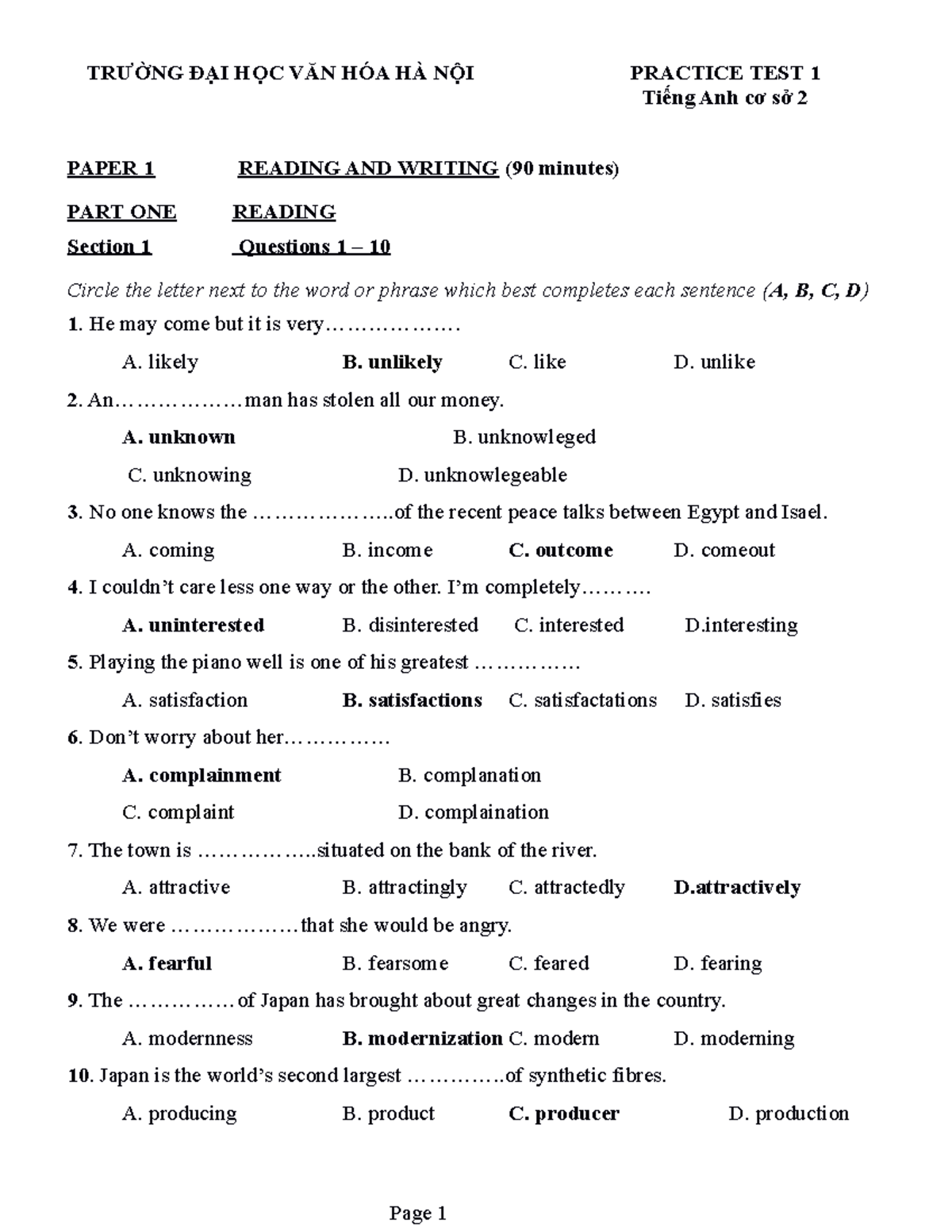 Practice TEST 1 (3) Tiếng Anh Cơ Sở 2 Reading & Writing - Studocu
