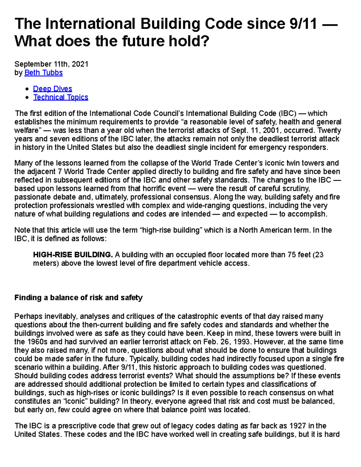 The International Building Code (IBC) Updates Post-9/11: Future ...