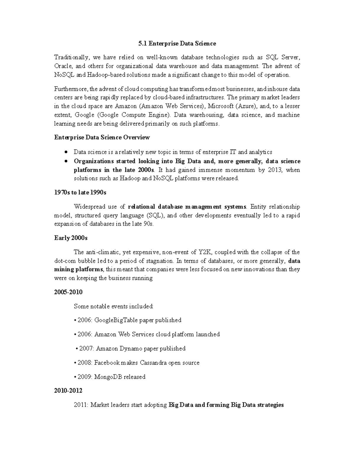 BD Unit 5 - Enterprise Data Science Overview and Key Developments - Studocu