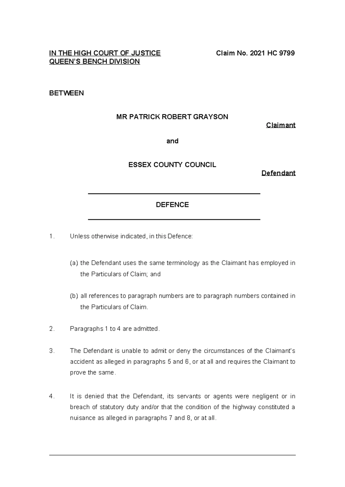 Defence and Counterclaim in Claim No: 2024 TCC 0105 - Drafting Skills ...