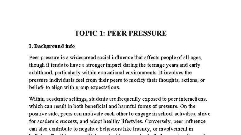 Topic 1: Peer Pressure - Final Exam Discussion Notes (TERM) - Studocu