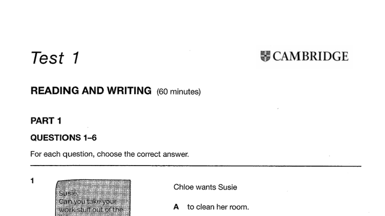 Test 1 READING AND WRITING (KET 2025) Trial Exam Questions - Studocu