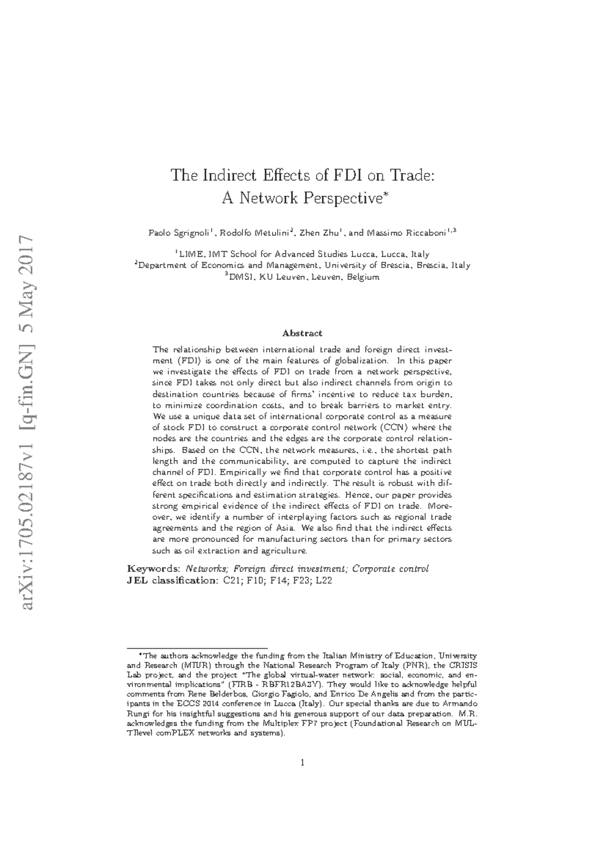The Indirect Effects of FDI on Trade: A Network Analysis (ECO 101 ...