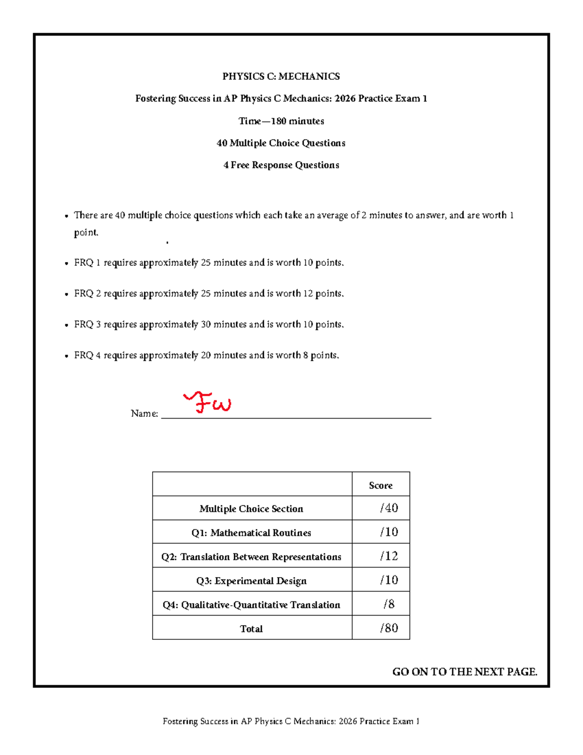 AP Physics C: Mechanics (MECH 2026) Practice Exam 1 Solutions - Studocu