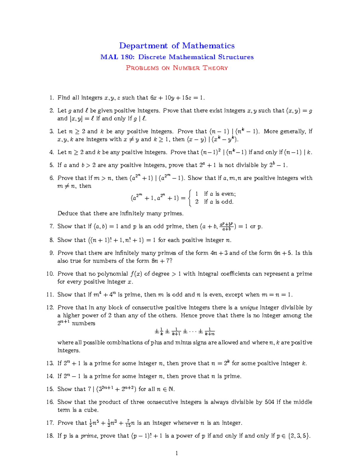 Discrete Math - Problems on Graph Theory - Department of Mathematics ...