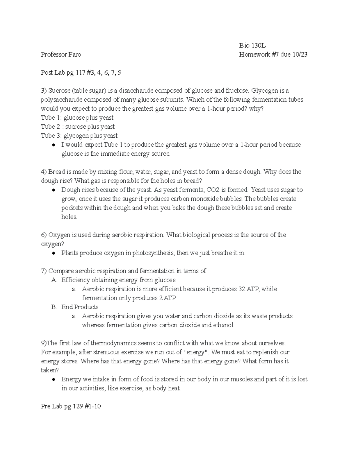 Bio 130L Post Lab Homework #7: Questions 3, 4, 6, 7, 9 Analysis - Studocu