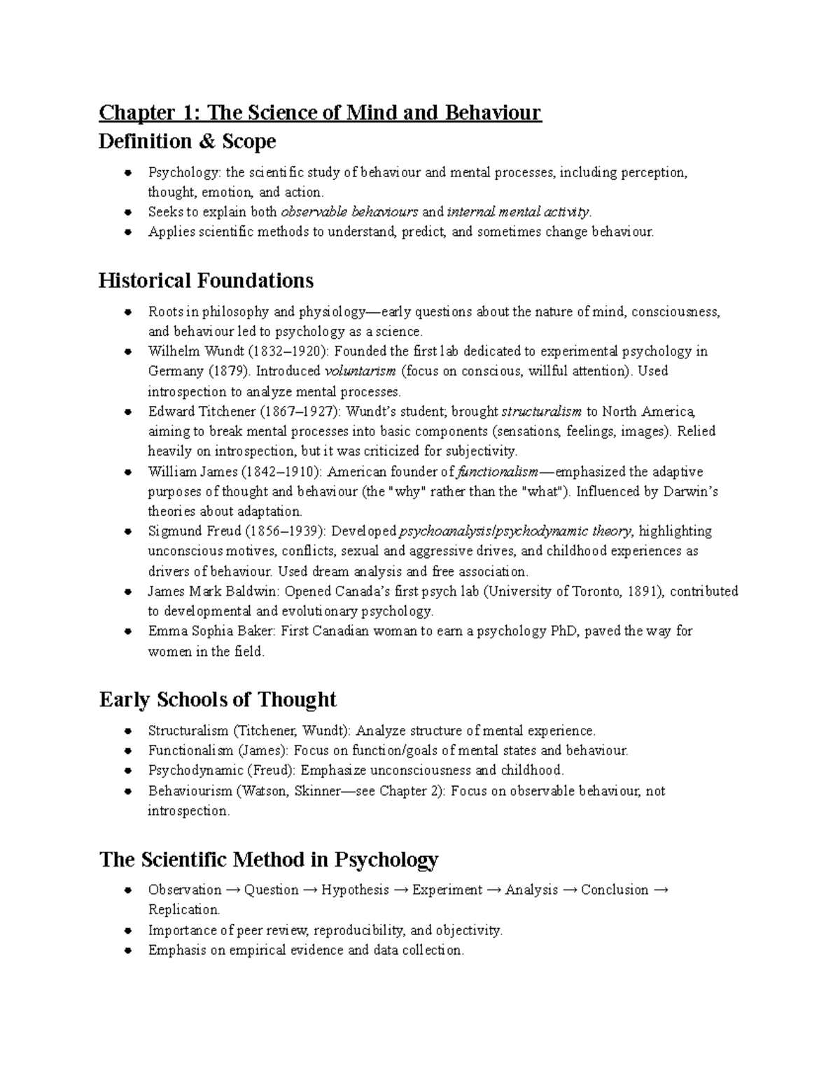 Psya01 Textbook Notes Chapters 1 4 On Psychology Foundations Studocu
