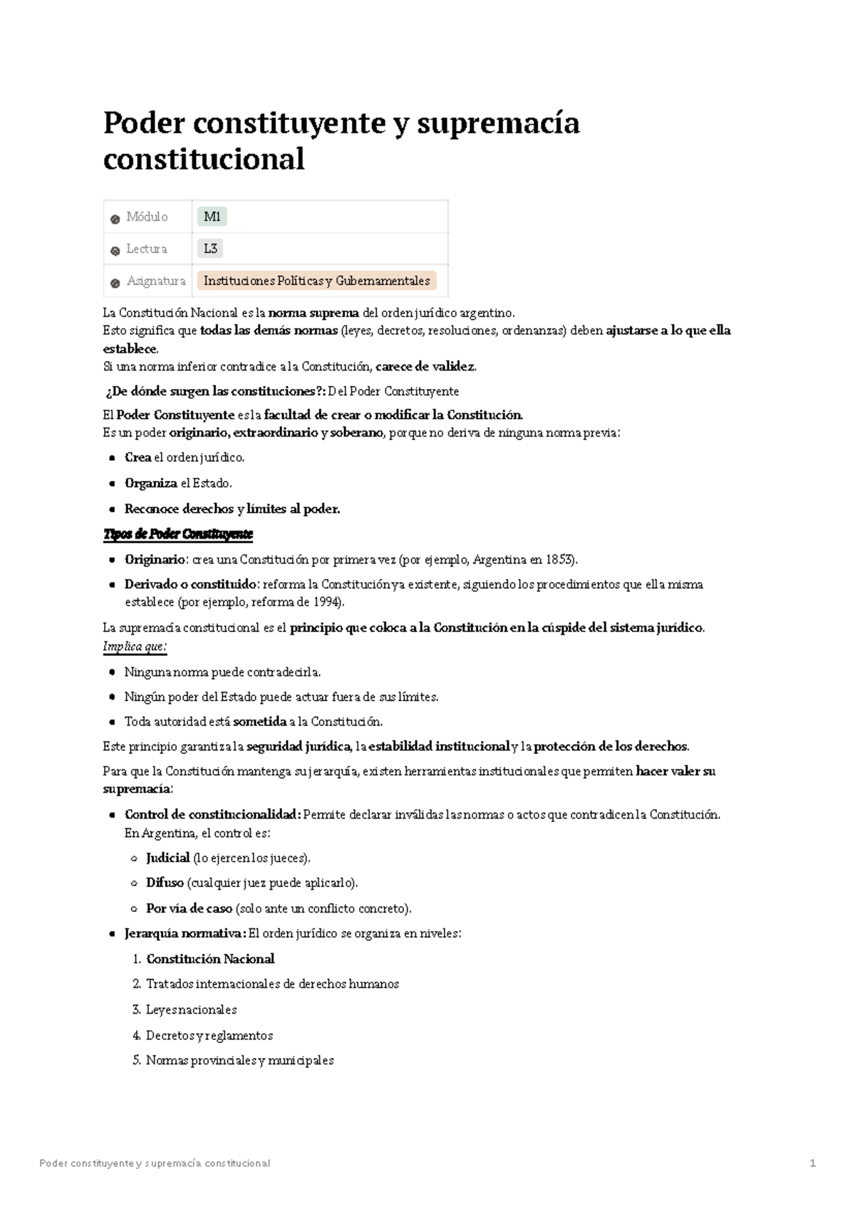 M1 L3 Poder Constituyente y Supremacía Constitucional en Argentina ...