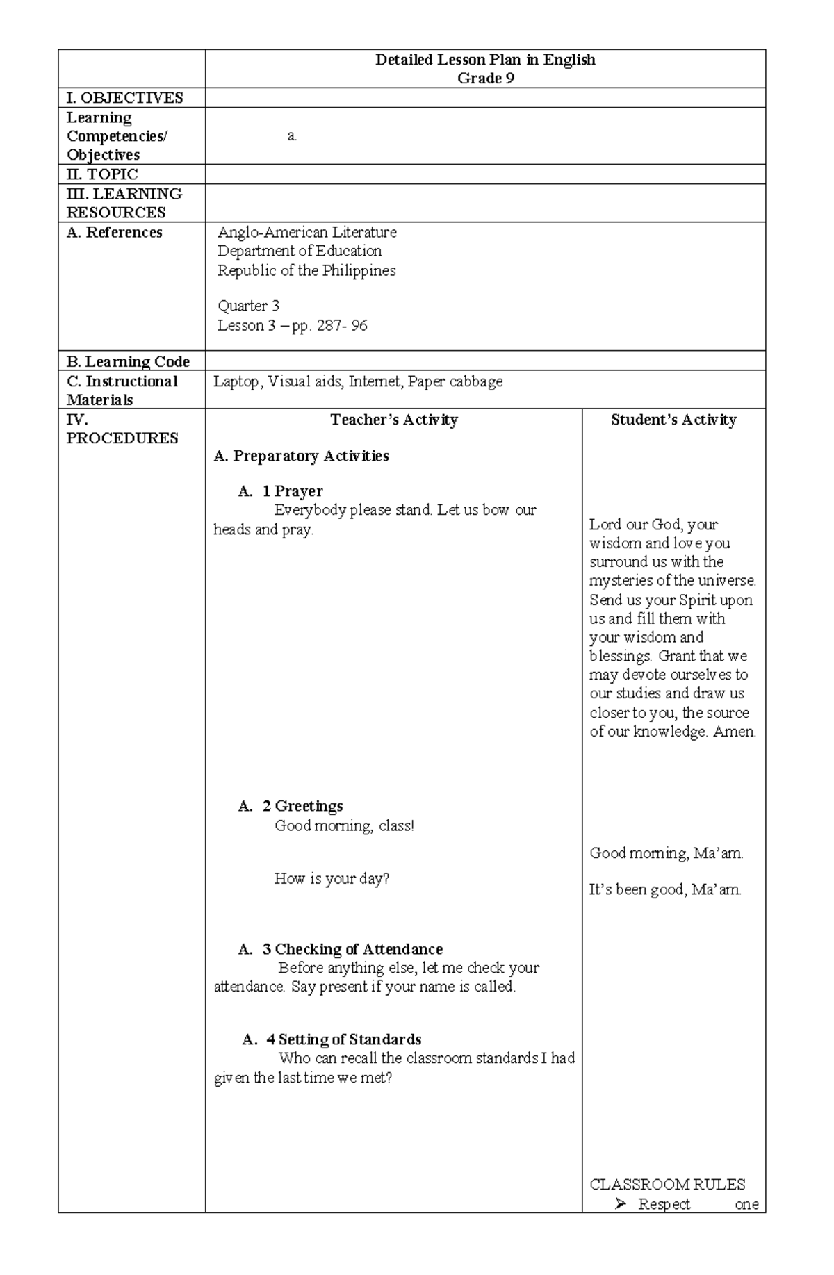 Grade 9 English Lesson Plan: Exploring Imagery in Romeo and Juliet ...