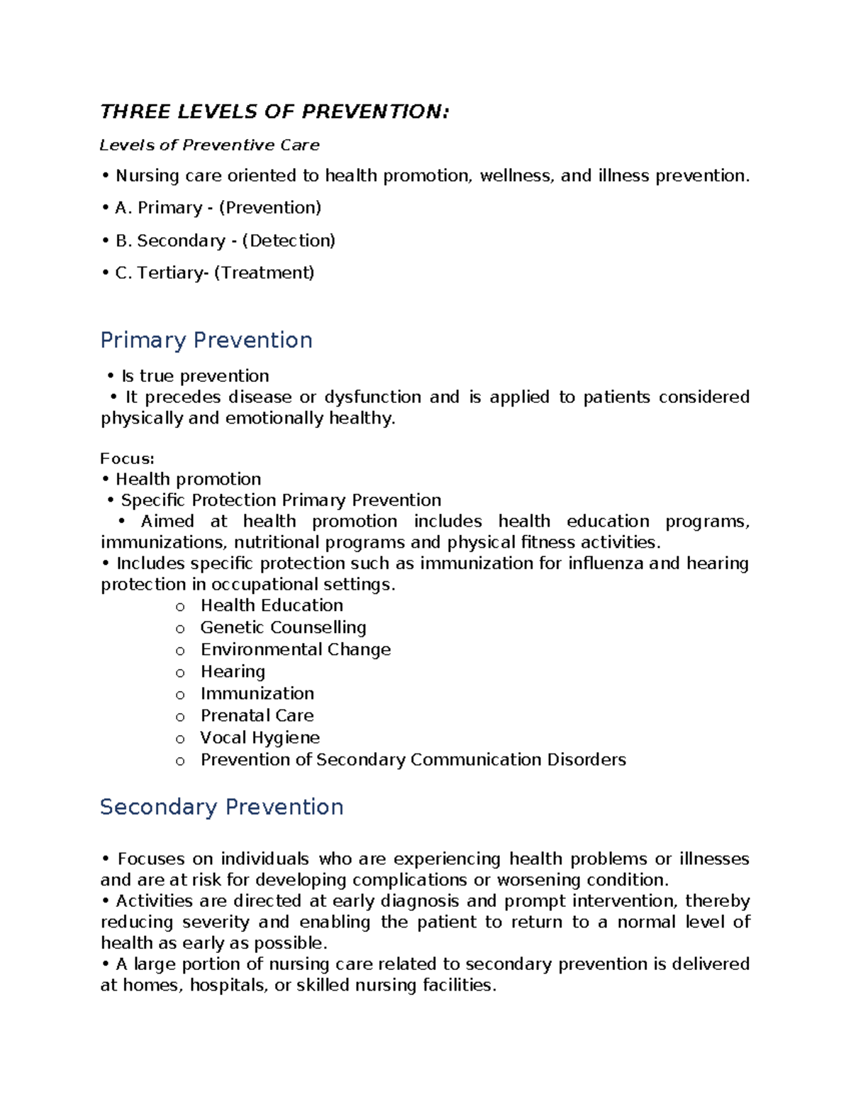 Three Levels of Prevention: Nursing Care & Health Promotion Strategies ...