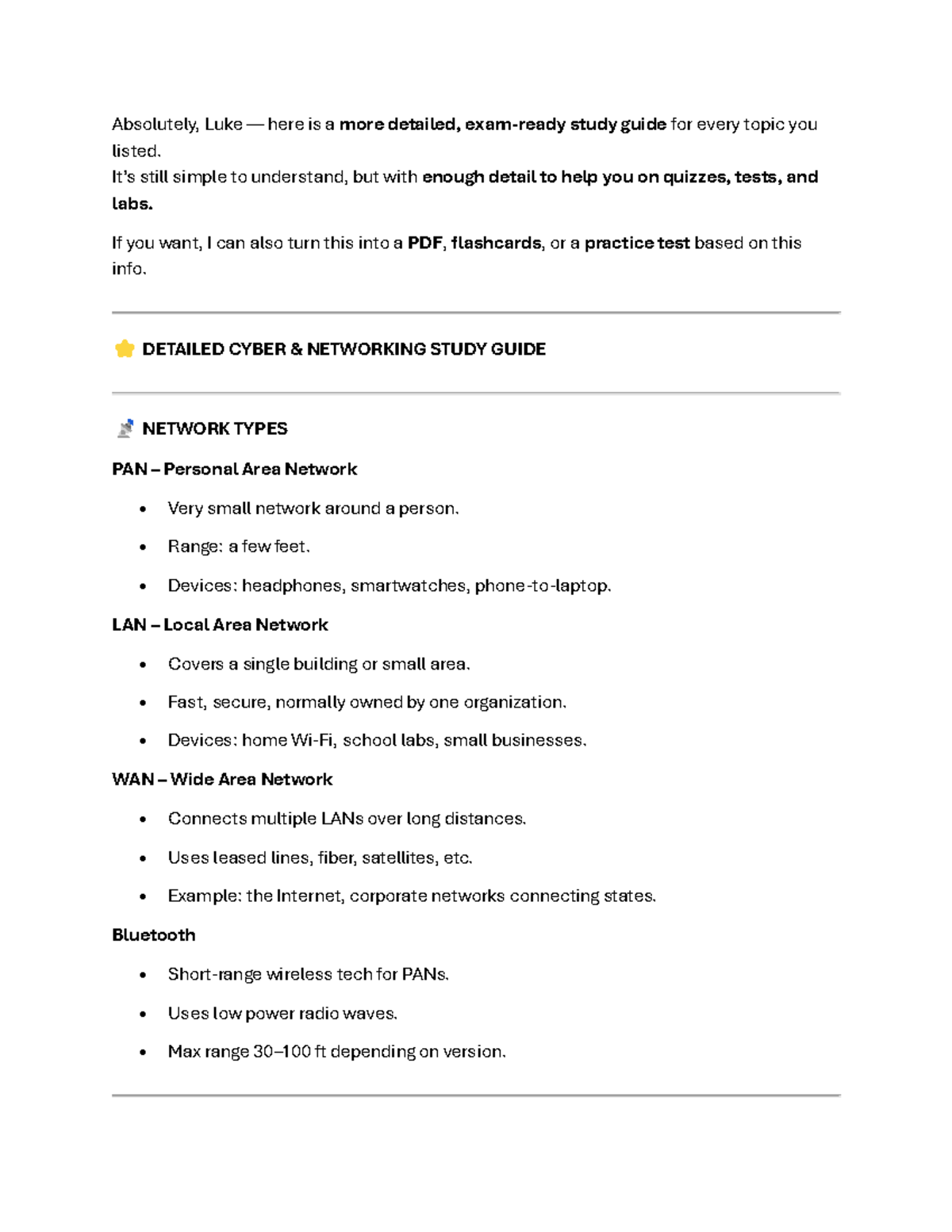 Detailed Cyber & Networking Study Guide - Studocu