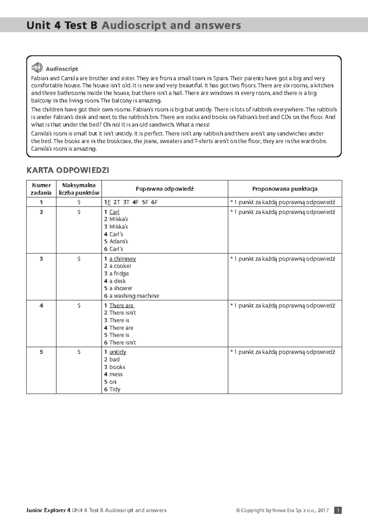 Unit 4 test A grupa 1 audioscript - Junior Explorer 4 Unit 4 Test A ...