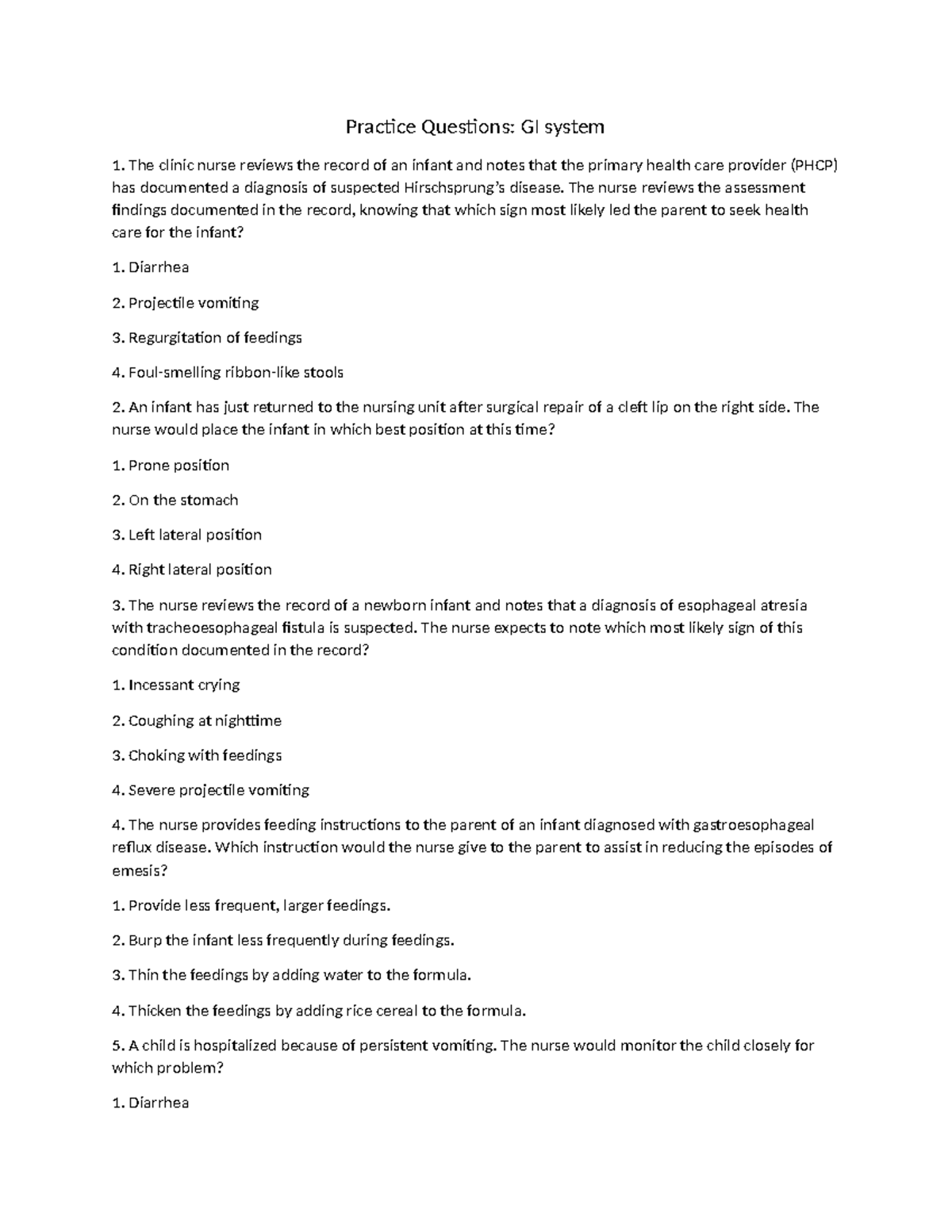 NCLEX Practice Questions: GI System Disorders - Studocu