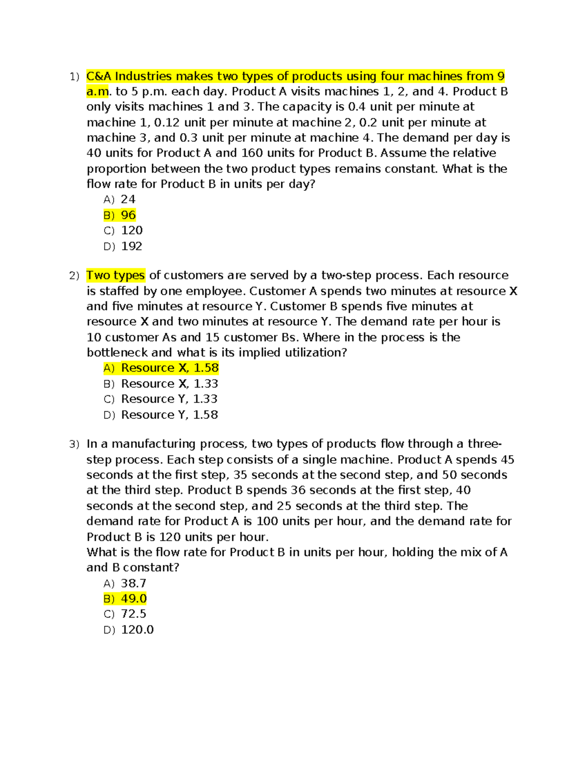 Week 5 Practice Problems: Flow Rates & Bottlenecks Analysis - Studocu