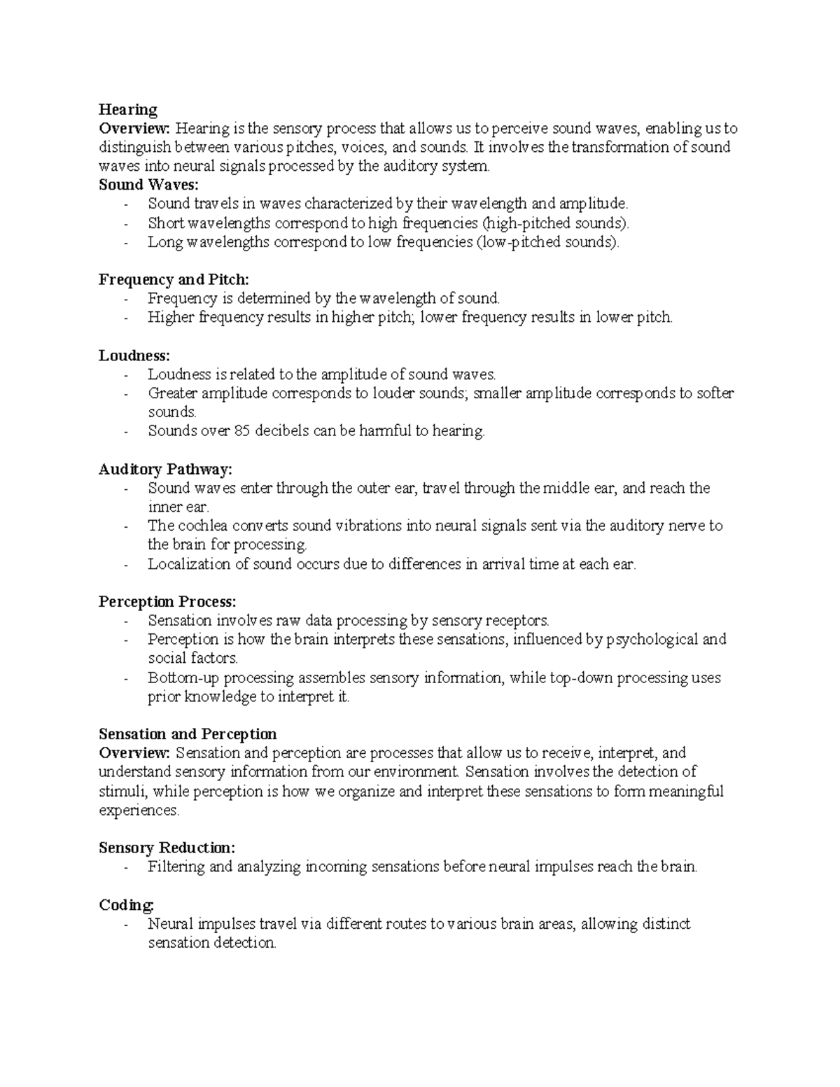 Sensation and Perception Overview: Key Concepts and Processes - Studocu