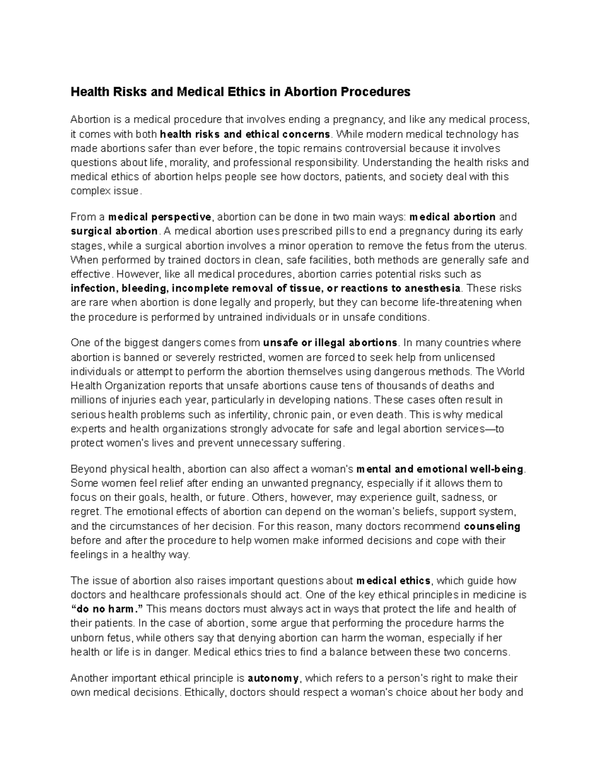 Health Risks & Medical Ethics in Abortion Procedures: A Comprehensive ...