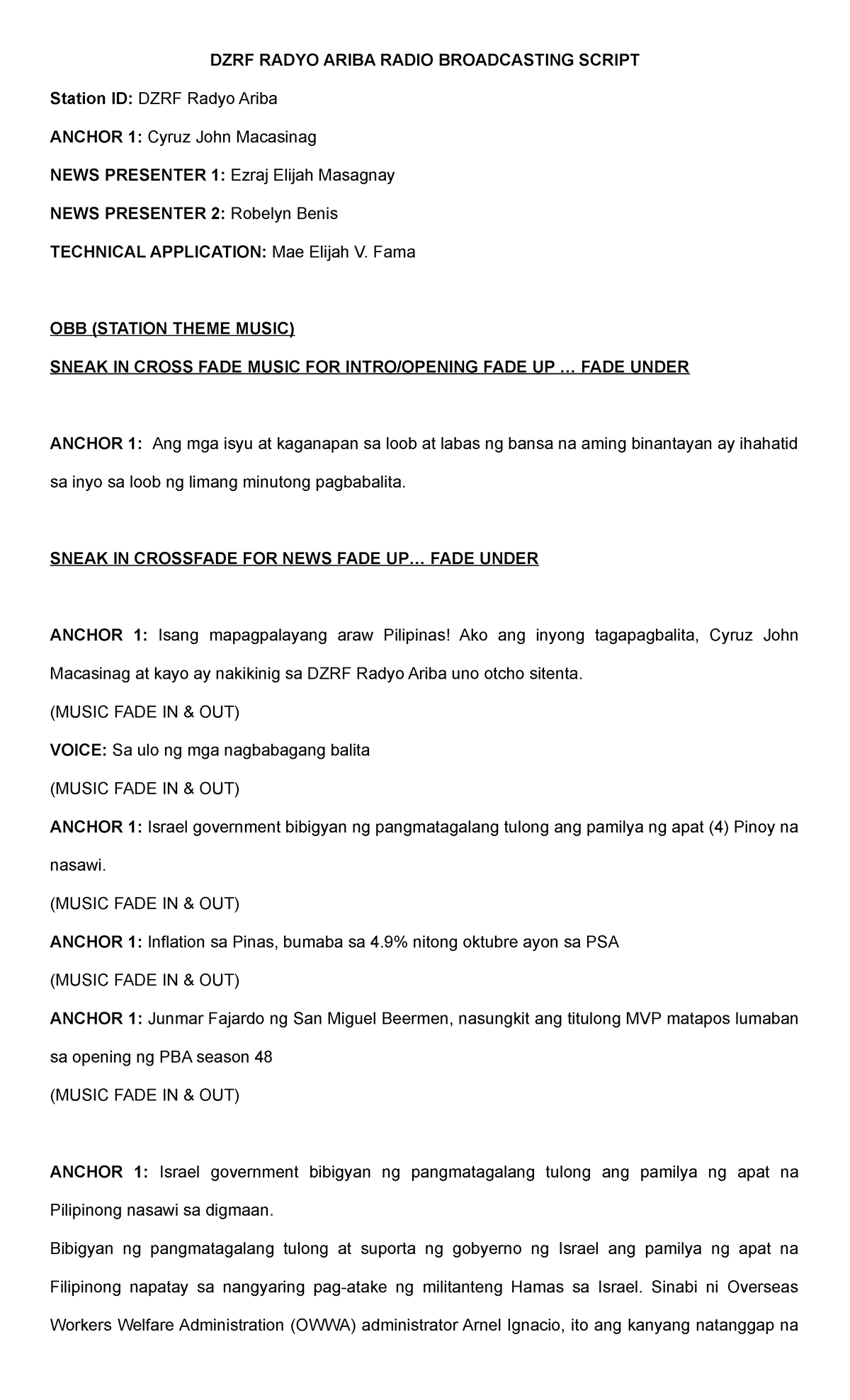 DZRF RADYO ARIBA - Broadcasting Script for News Updates - Studocu
