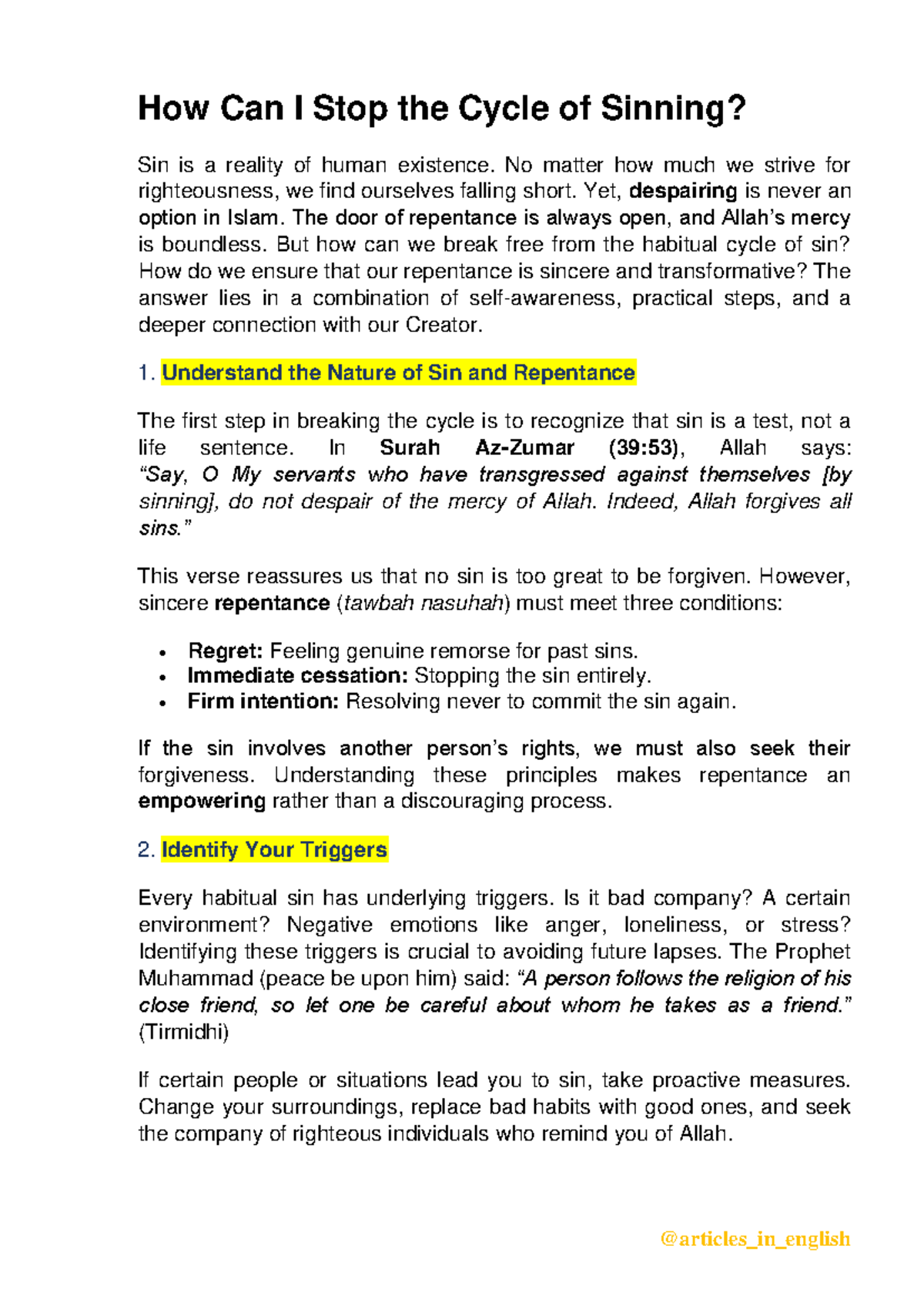 Breaking the Cycle of Sin: Practical Steps for Sincere Repentance - Studocu