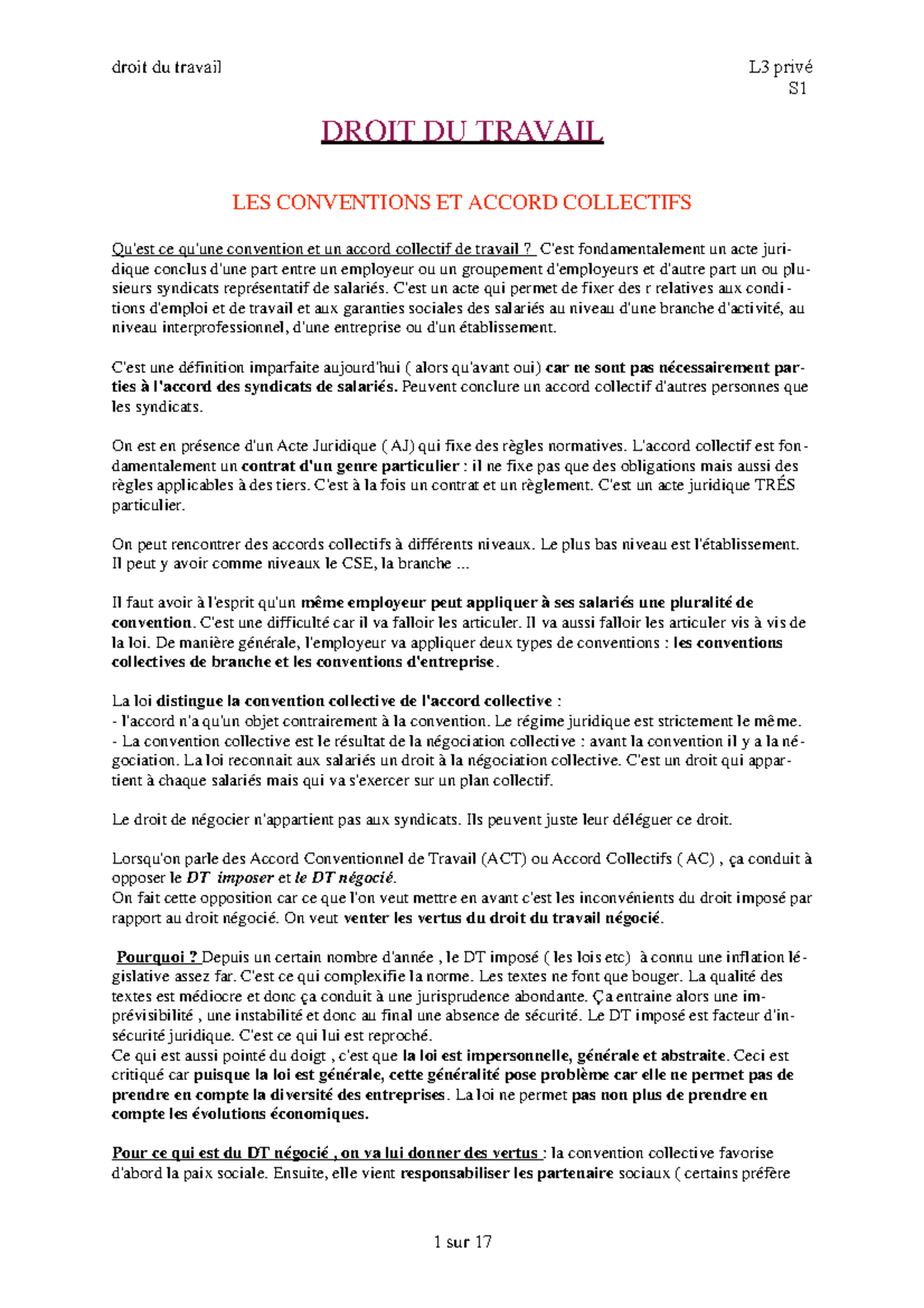 Les conventions et accords collectifs - S DROIT DU TRAVAIL LES ...