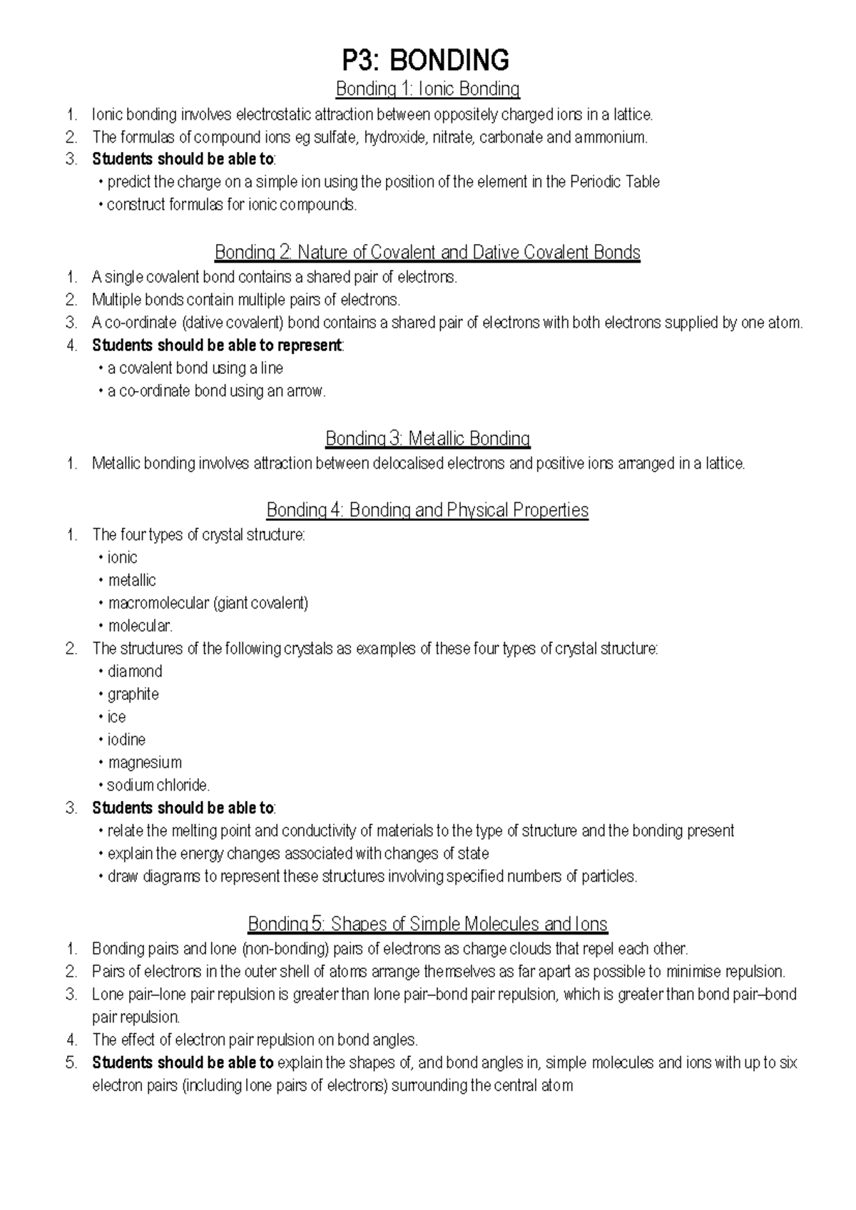 P3: Bonding - Comprehensive Chemistry Q&A Guide - Studocu