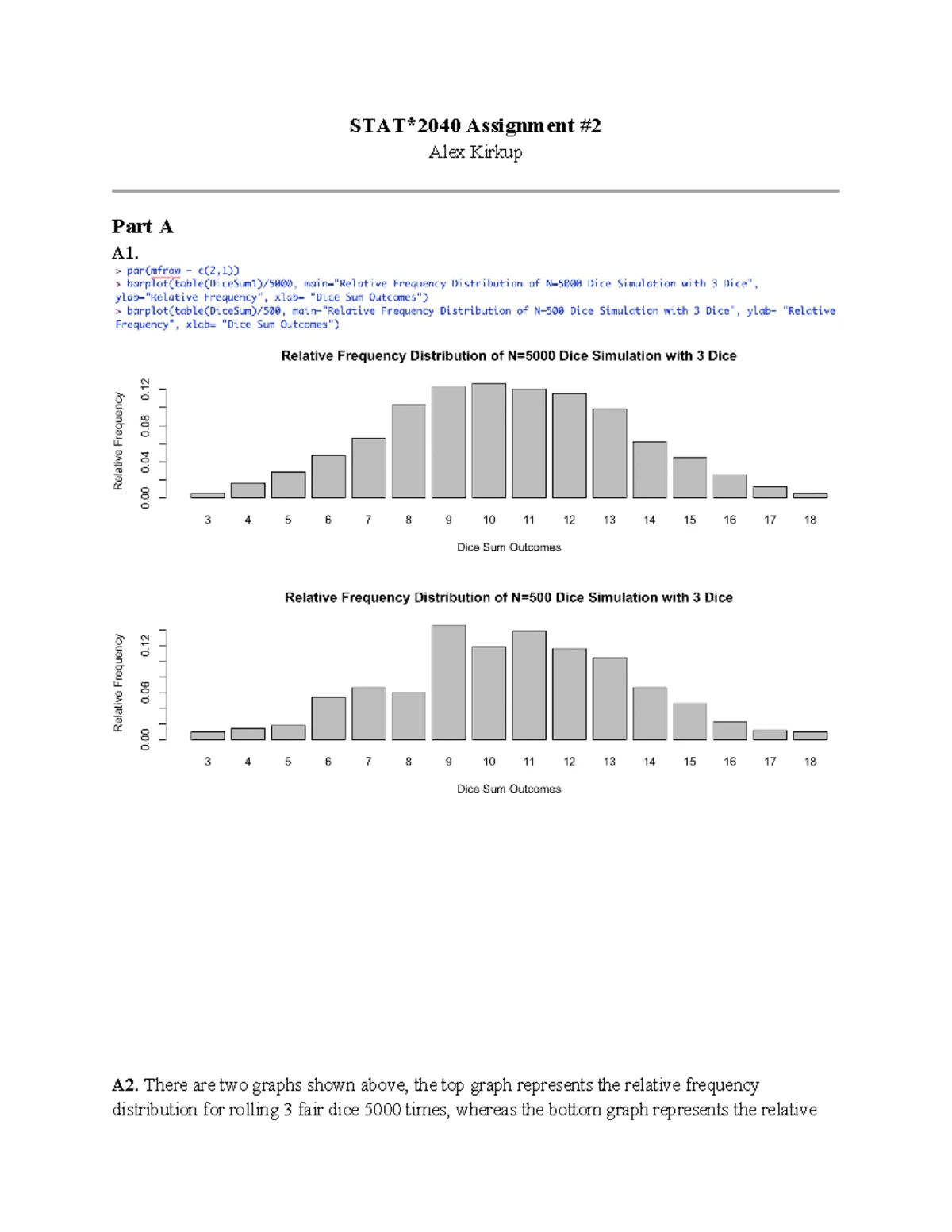 STAT 2040 Assignment #2: Analyzing Dice Rolls and Probability ...