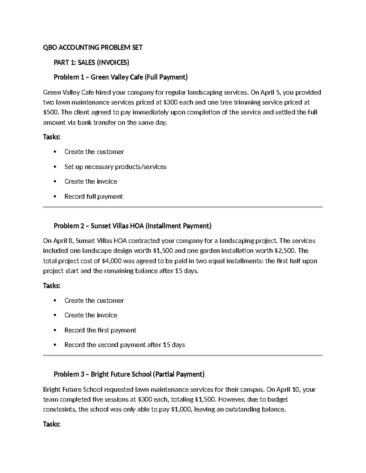 QBO Accounting Problem Set: Sales & Expenses Analysis - Studocu