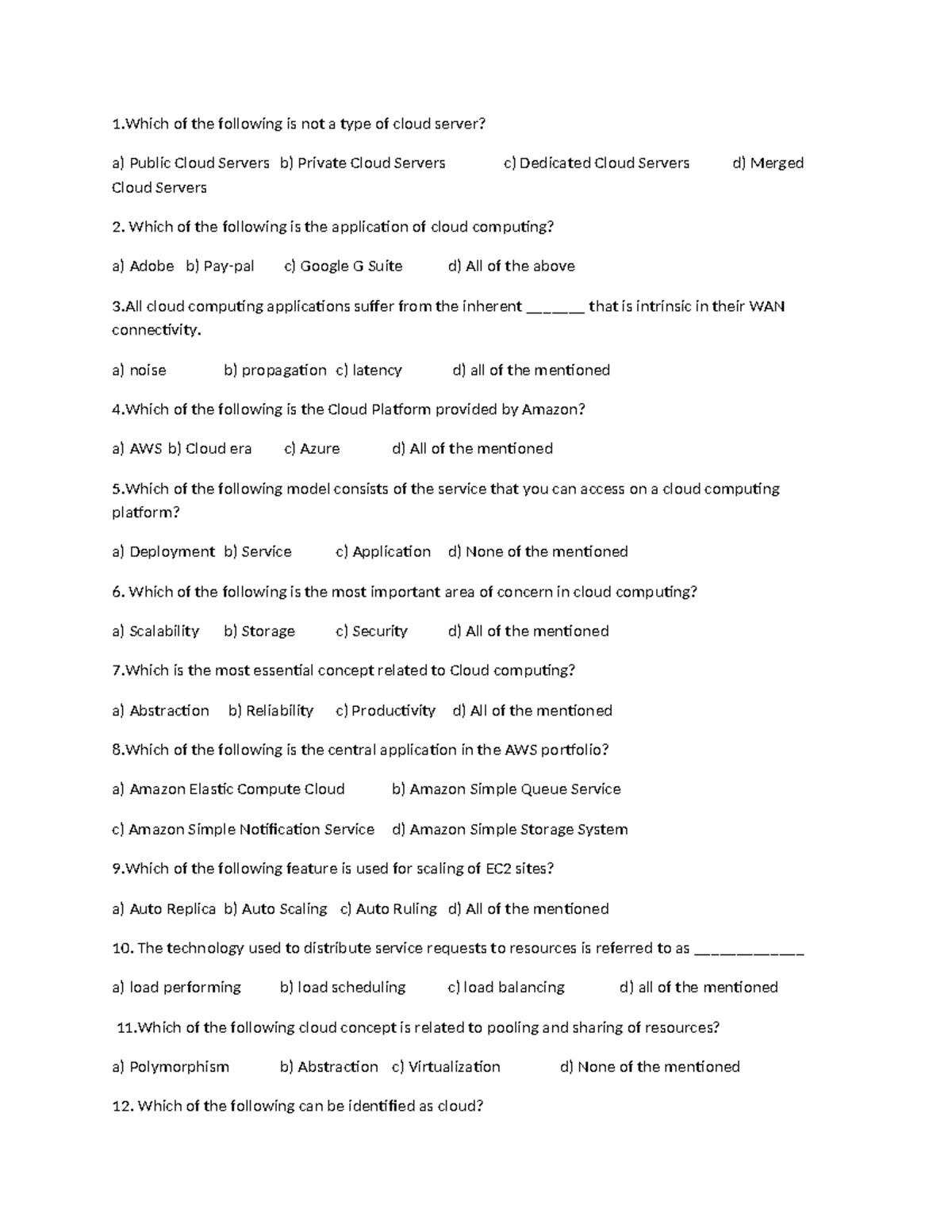 Cloud Computing Quiz Questions and Answers (Course Code: 1) - Studocu