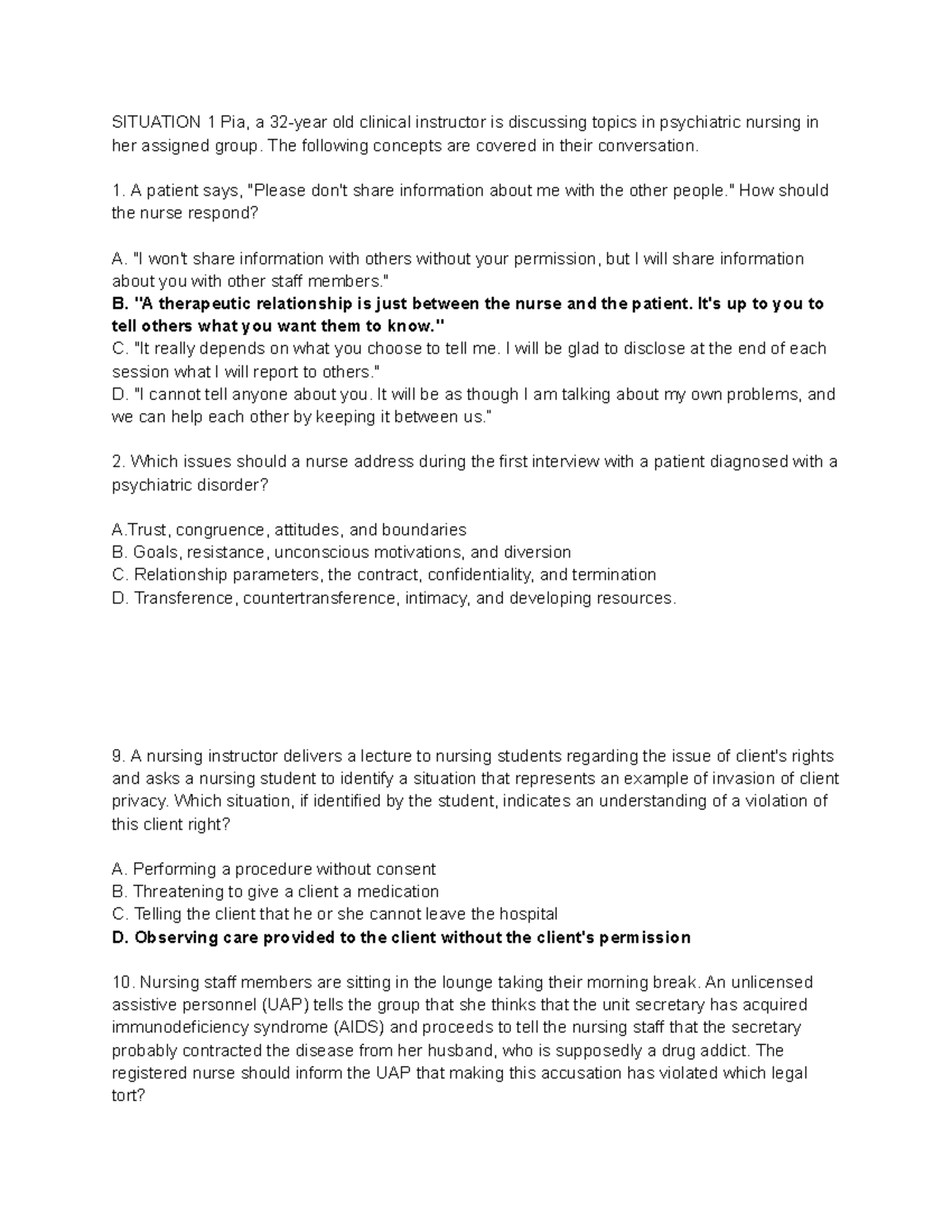 NP4-1 Psychiatric Nursing Concepts & Client Rights Discussion Notes ...