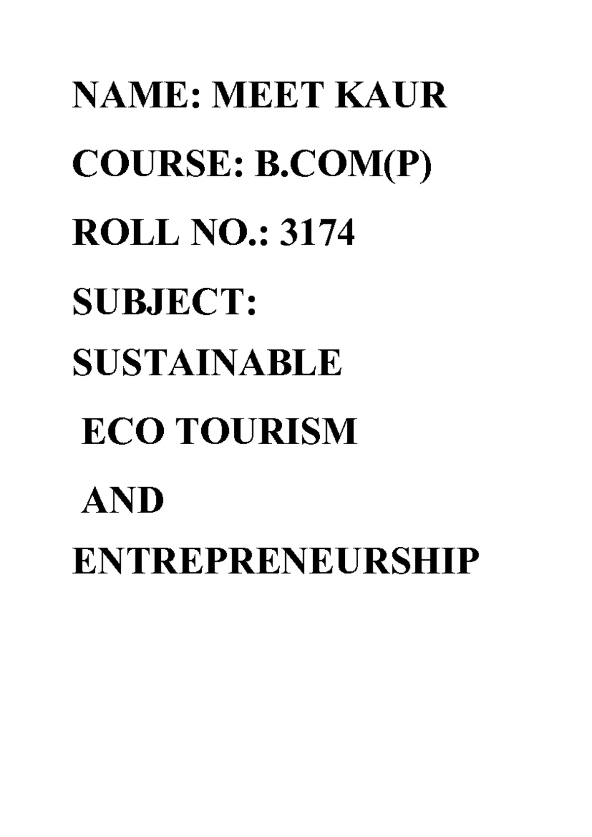B.COM(P) Sustainable Ecotourism: Biodiversity Park Report - Studocu