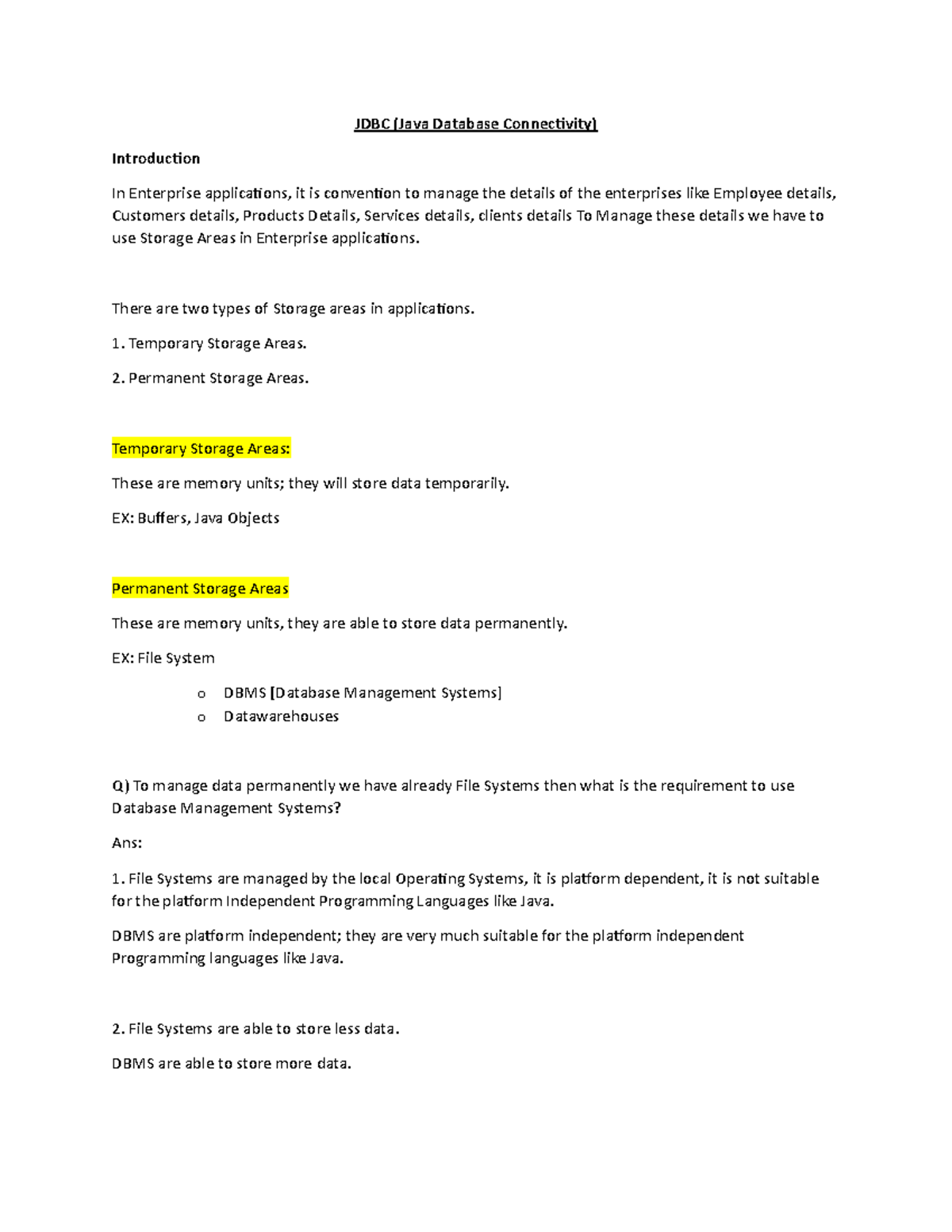 JDBC (Java Database Connectivity) Overview and Key Concepts - Studocu