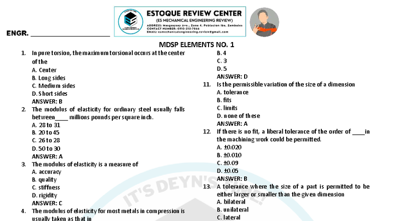 MDSP Elements NO. 1: Key Concepts in Mechanics of Materials - Studocu