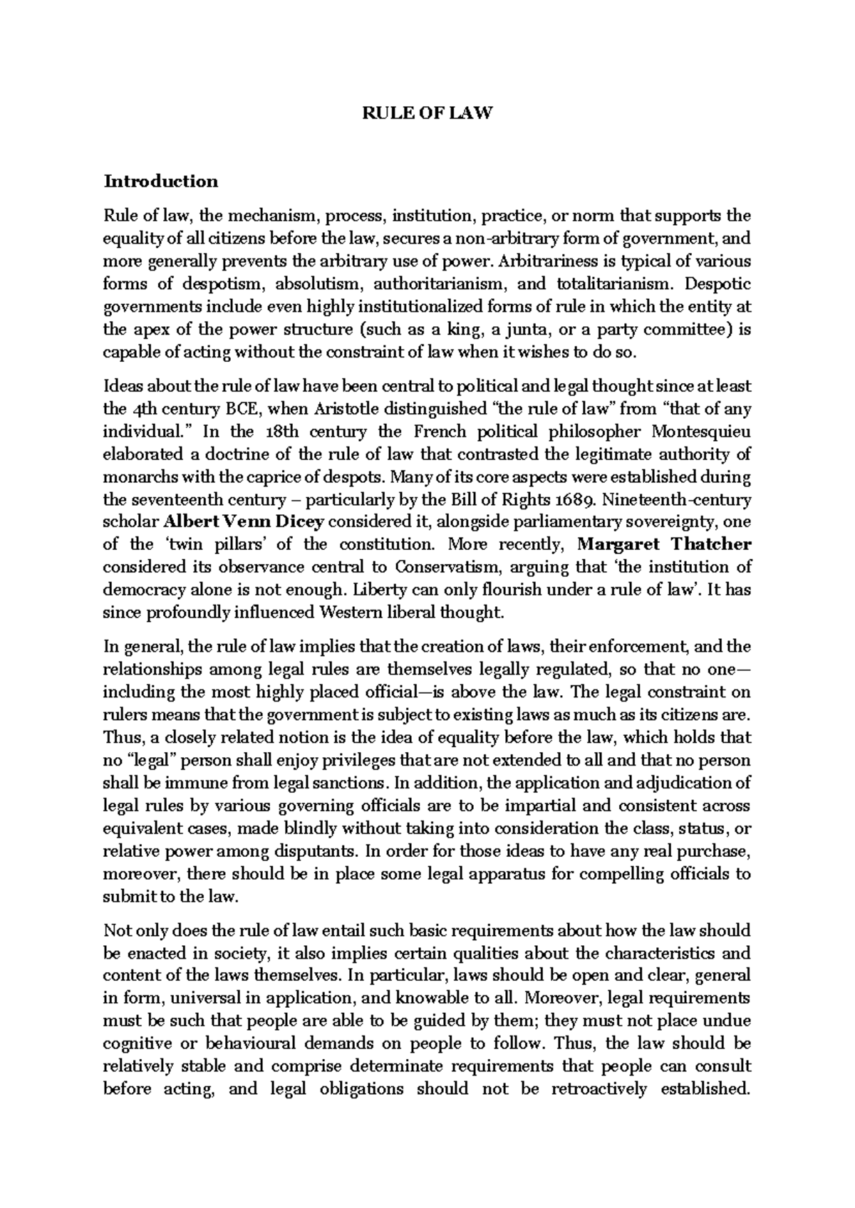 Rule of Law Overview: Key Concepts and Historical Perspectives - Studocu