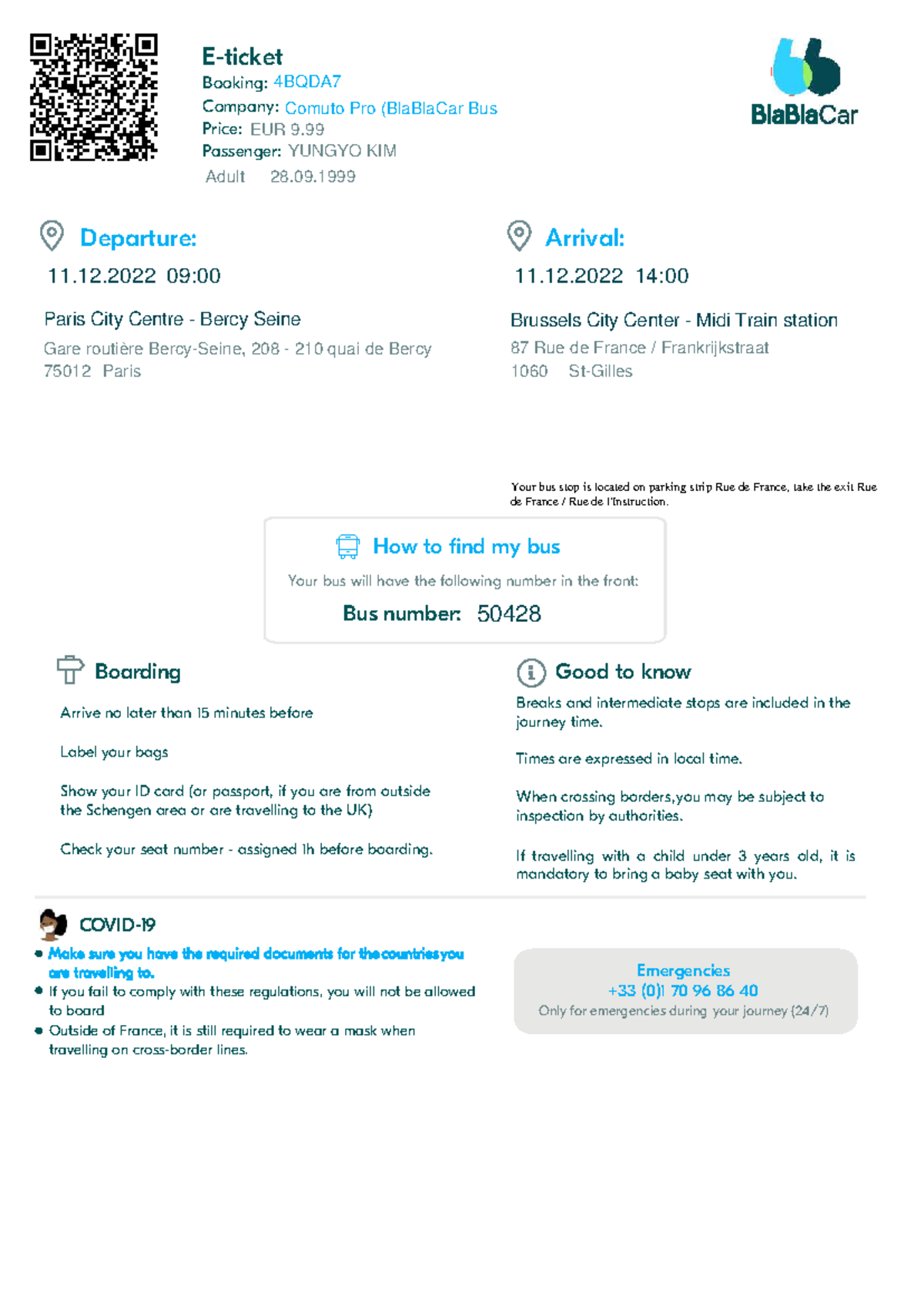 Booking Confirmation: Comuto Pro (BlaBlaCar Bus) - 4BQDA7 - Studocu